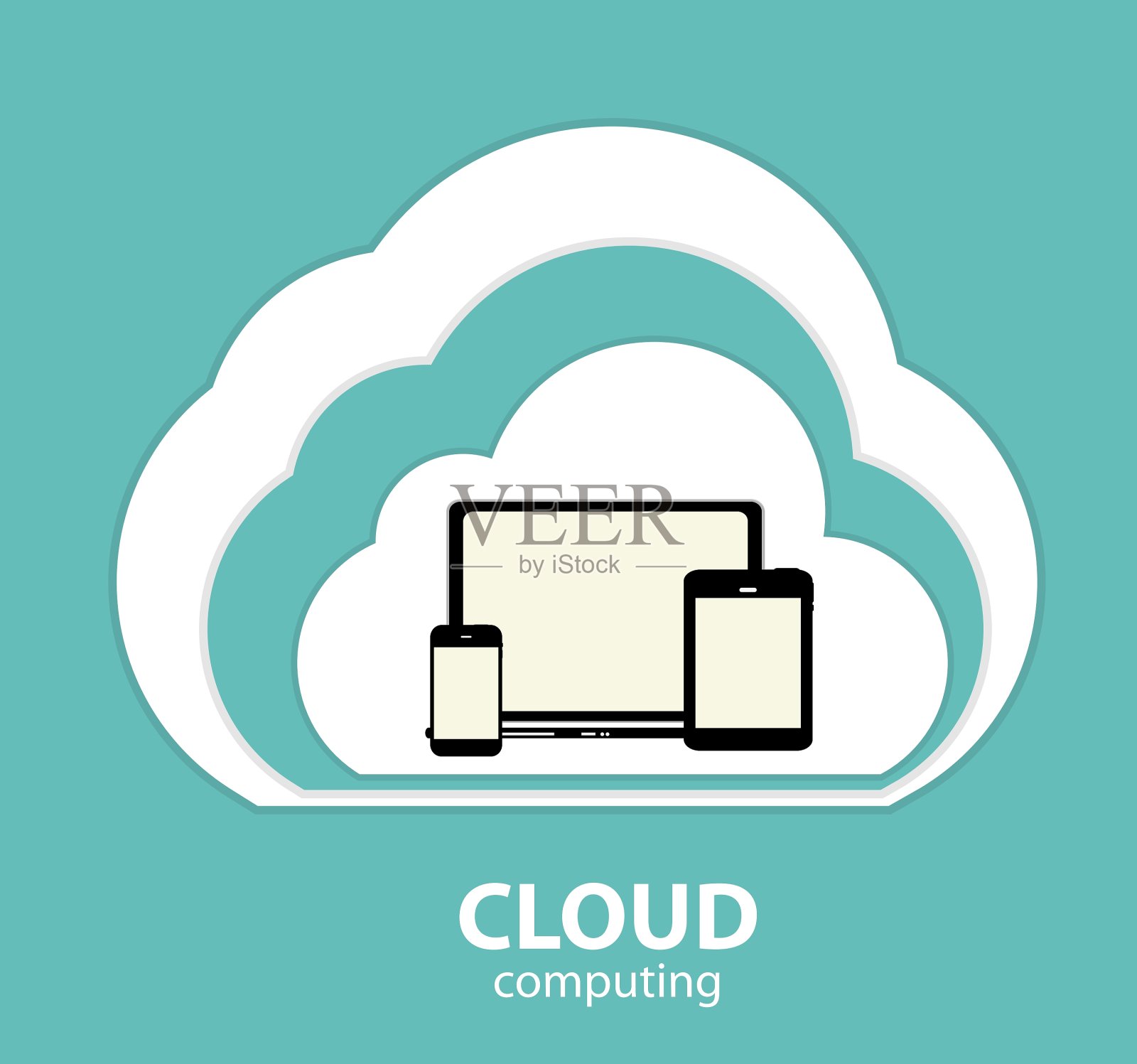 不同电子的云计算概念插画图片素材