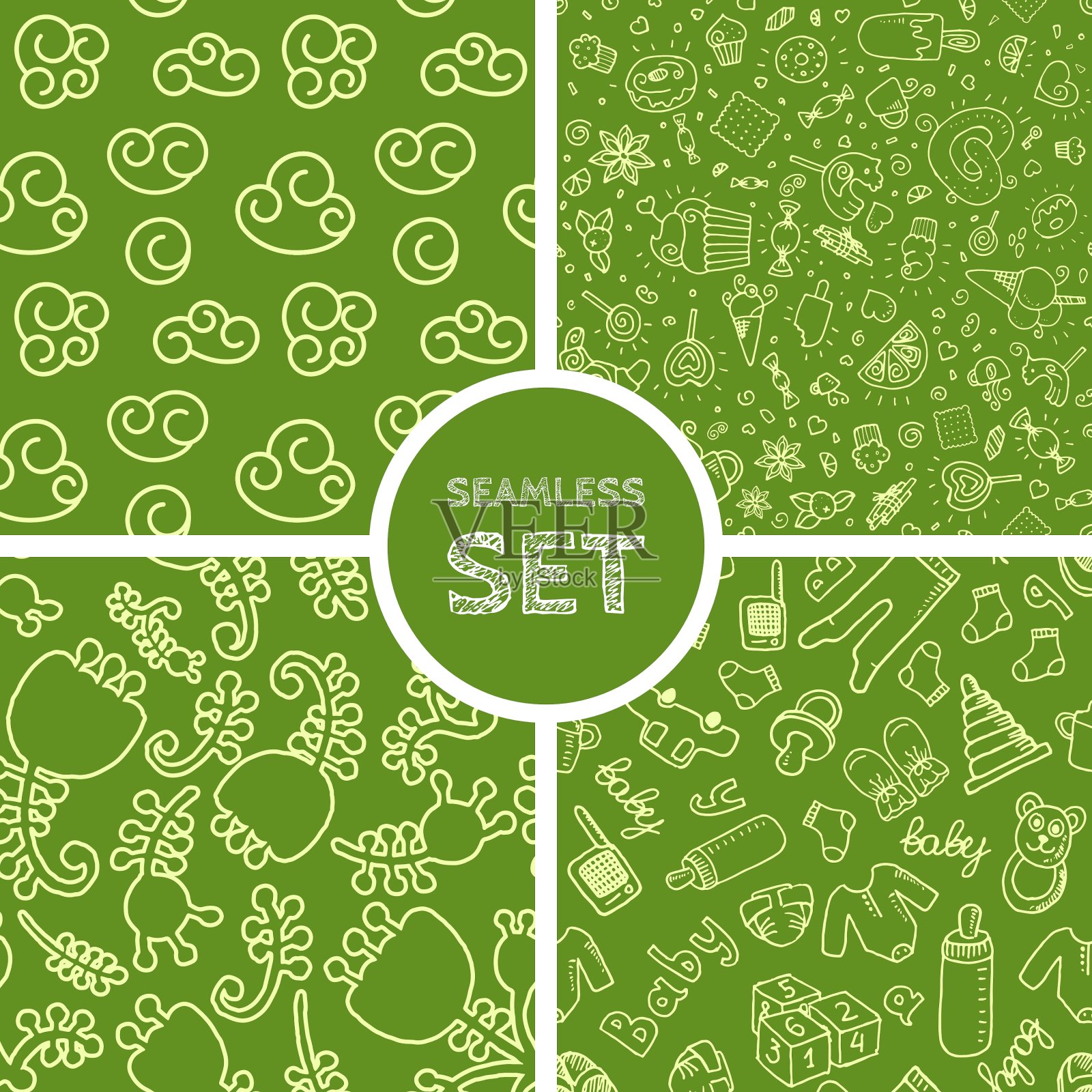 四套无缝背景插画图片素材