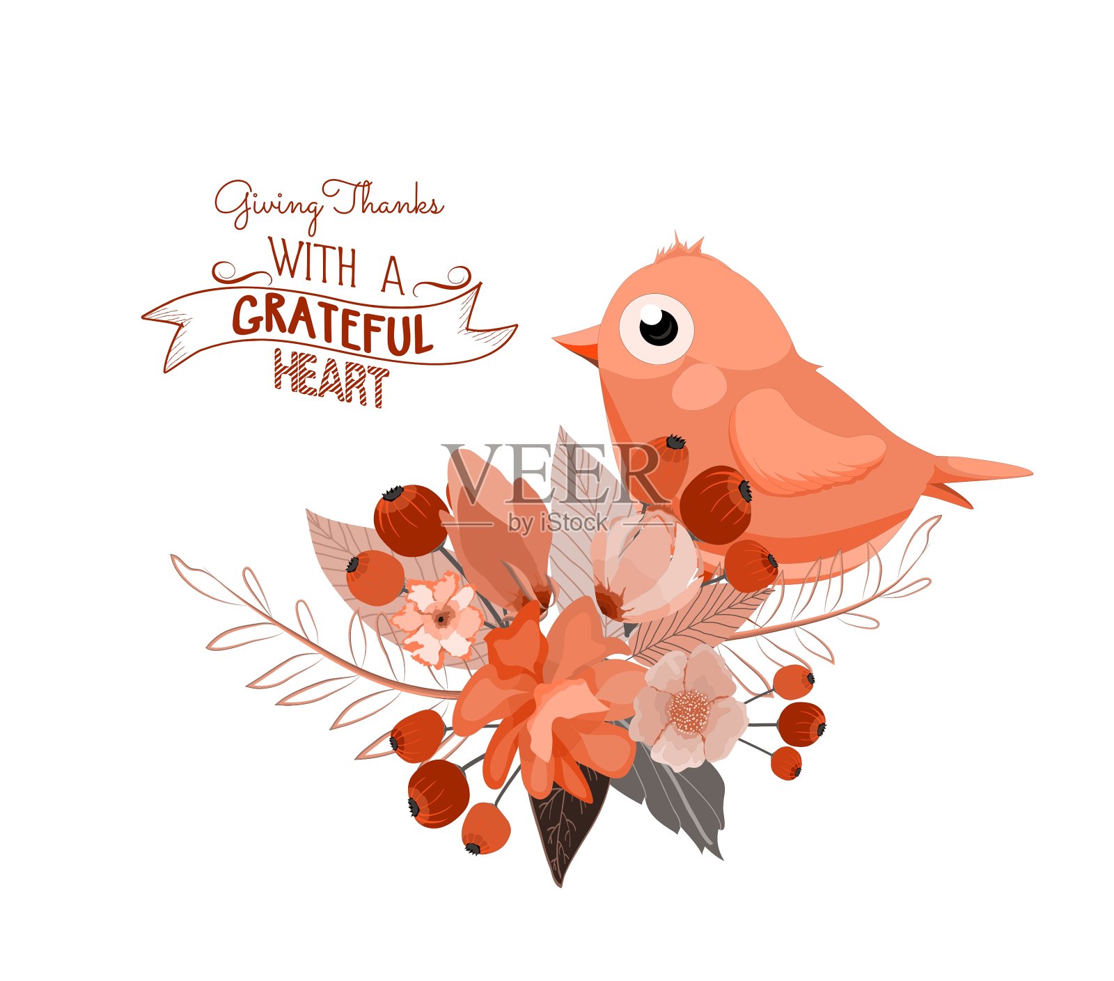 感恩节贺卡鸟和手快乐设计元素图片