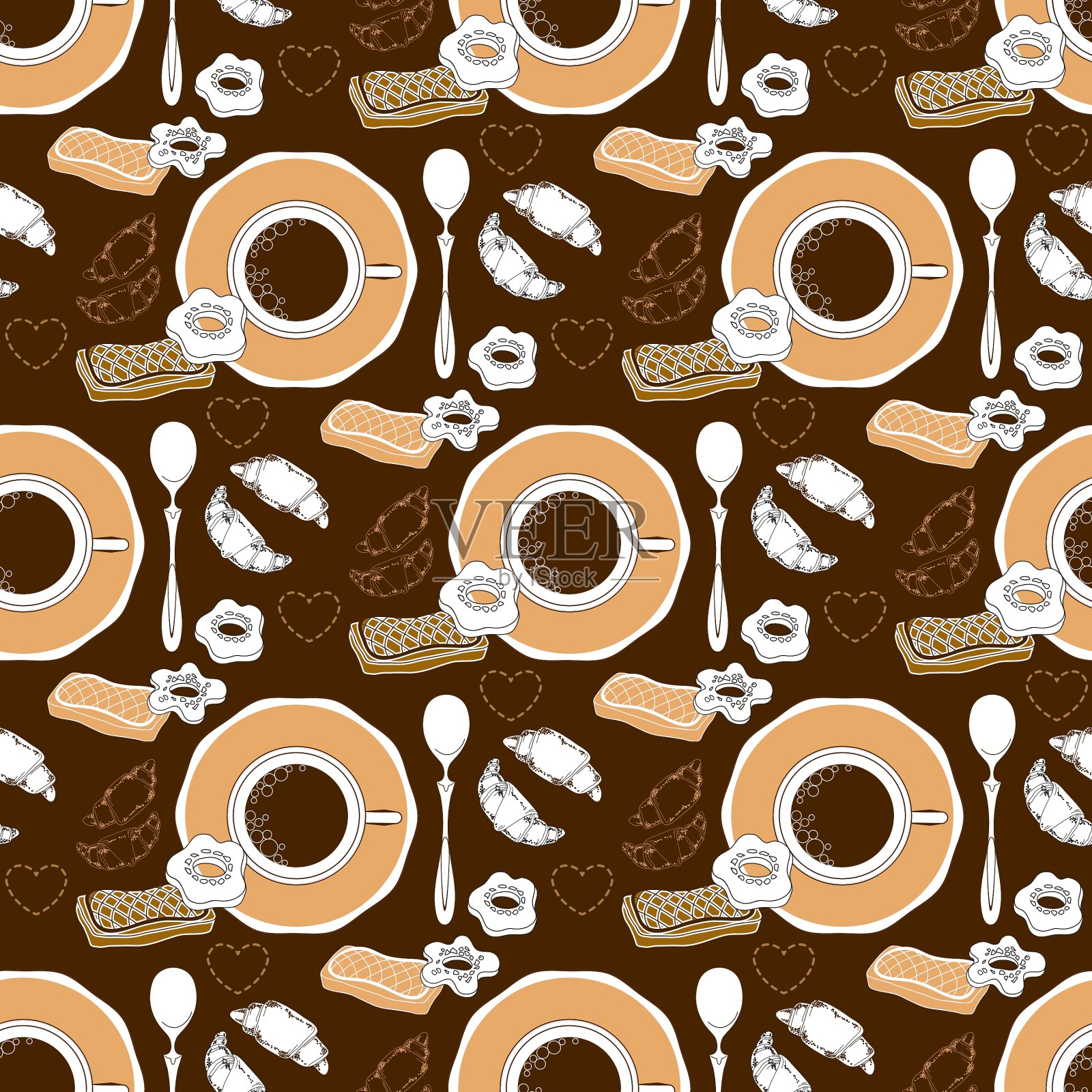 咖啡和糕点无缝图案插画图片素材