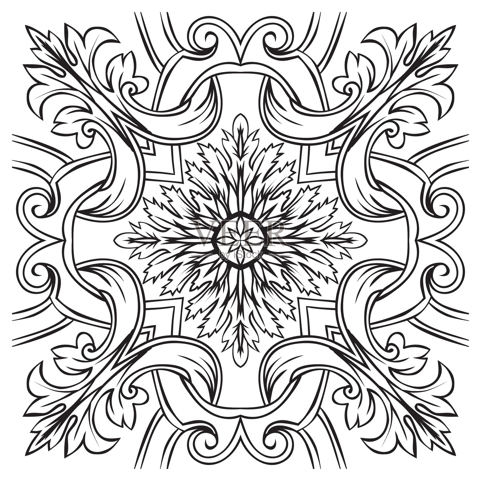 手绘瓷砖复古黑线图案设计元素图片