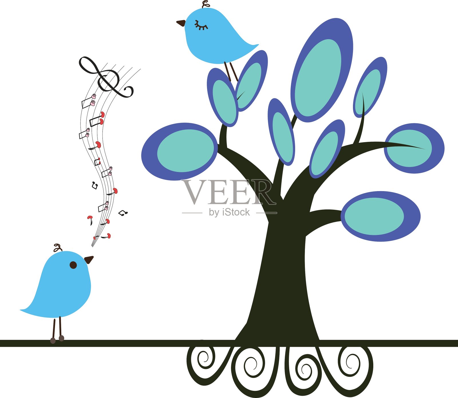 可爱的蓝鸟在爱情约会设计元素图片