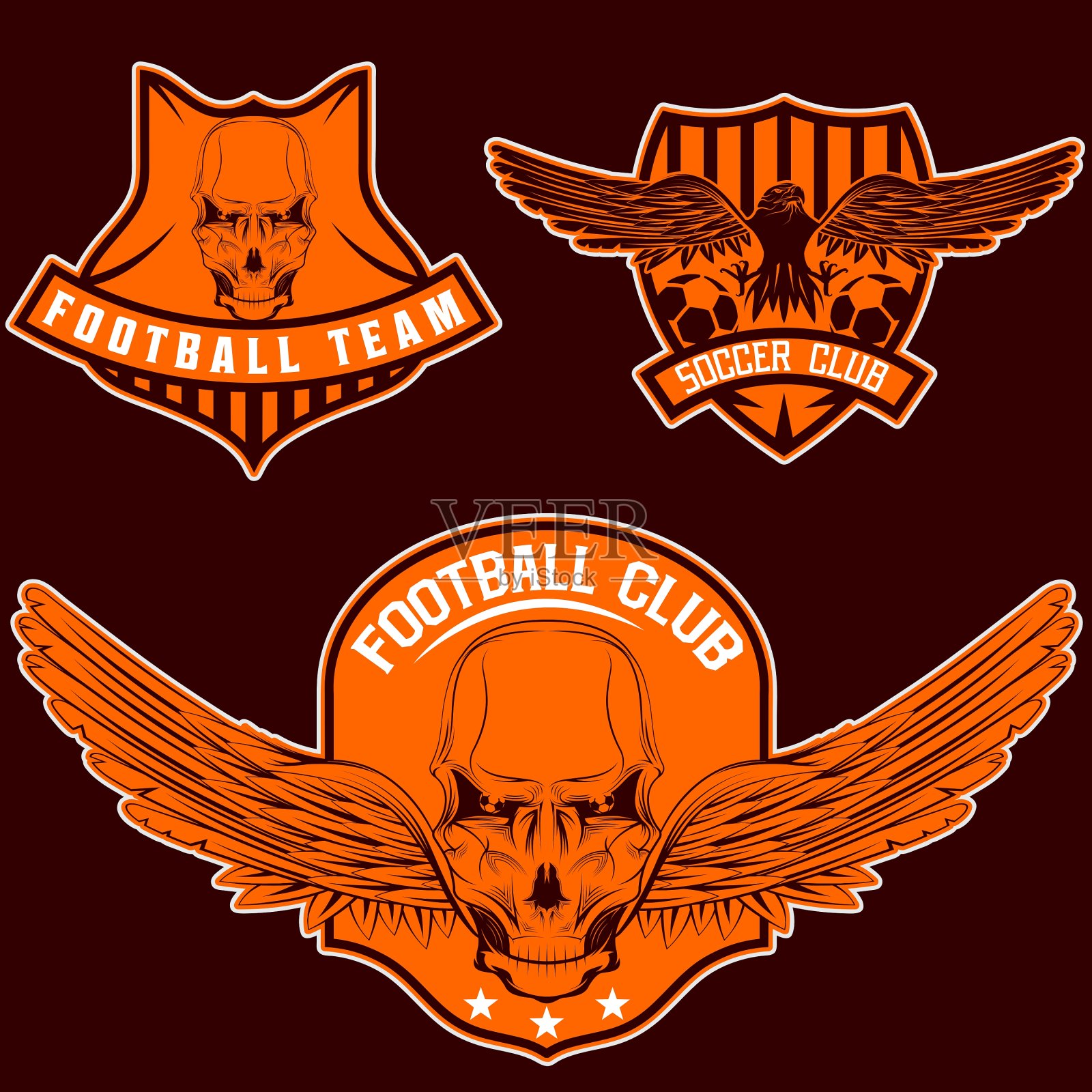 有鹰和头骨的橄榄球队徽章插画图片素材