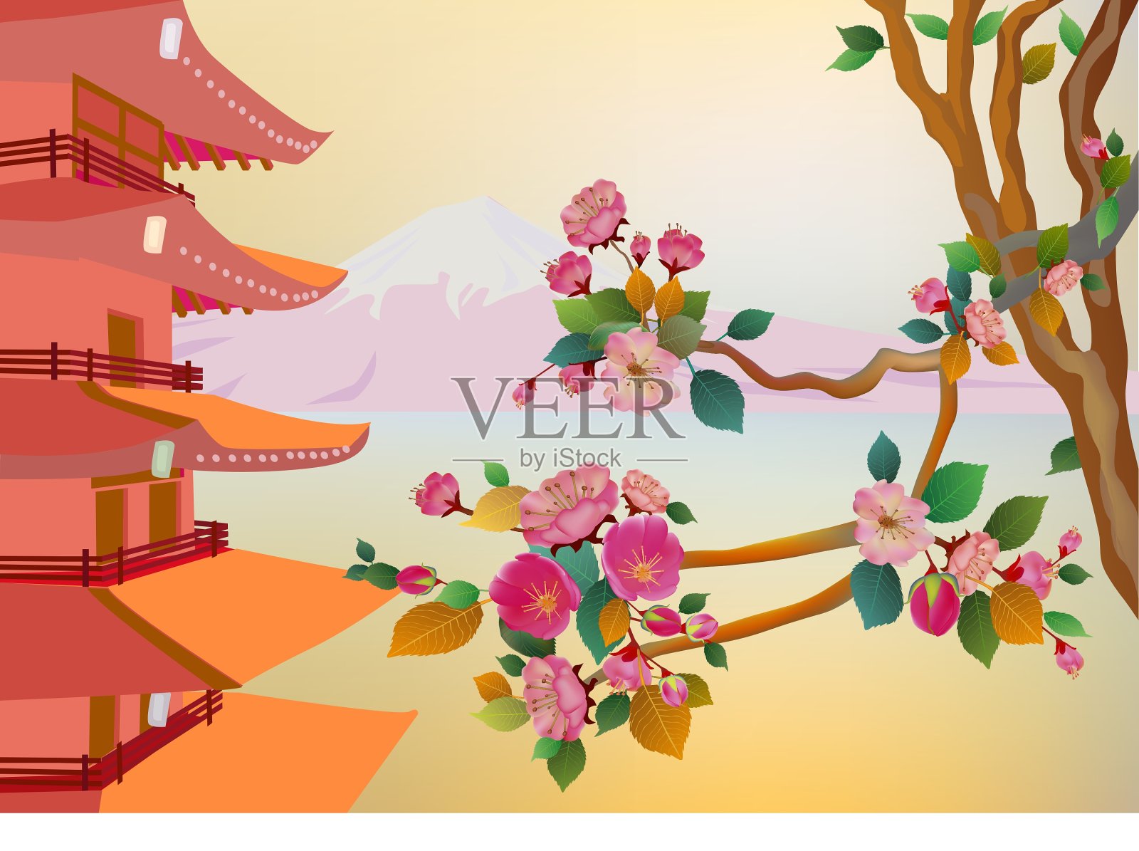 樱花背景上的横幅插画图片素材