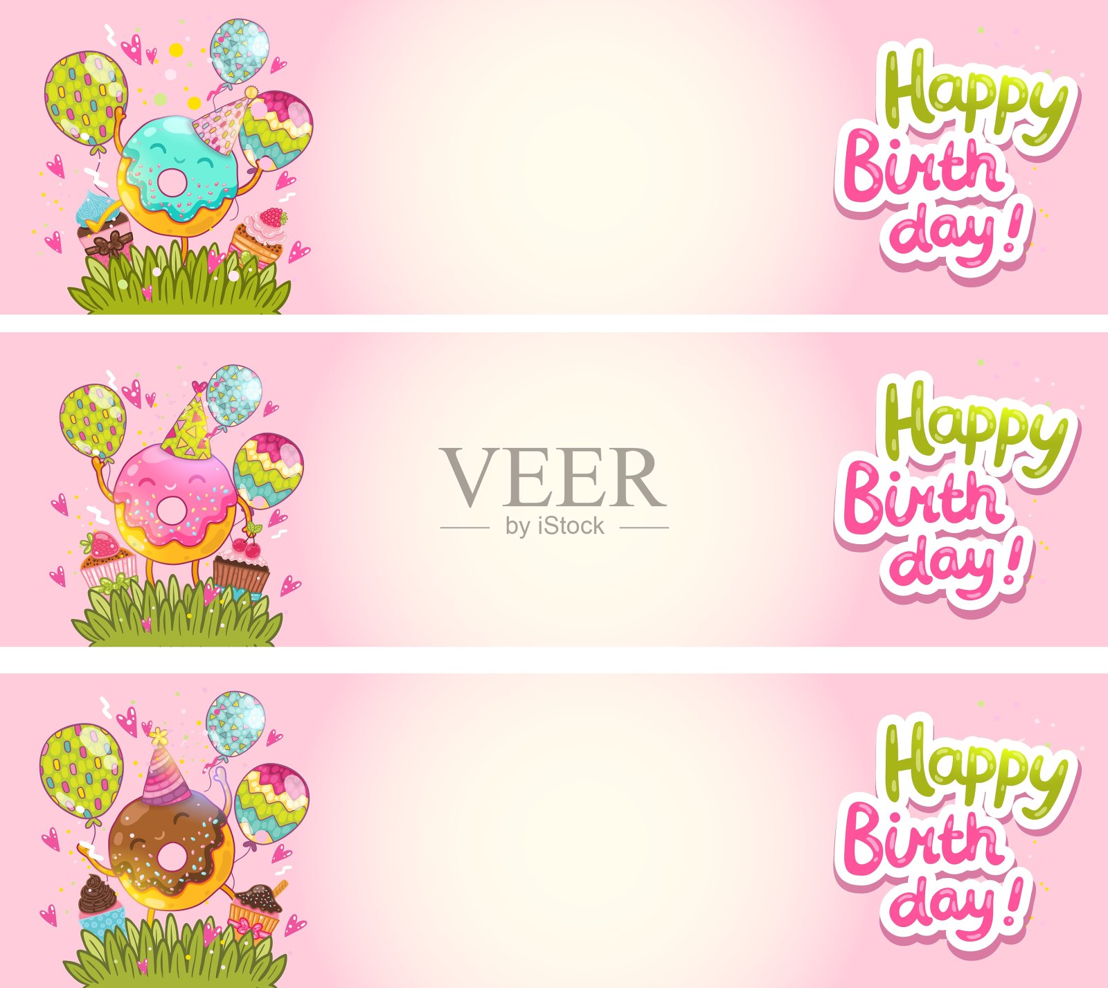 生日贺卡背景可爱的甜甜圈设计模板素材