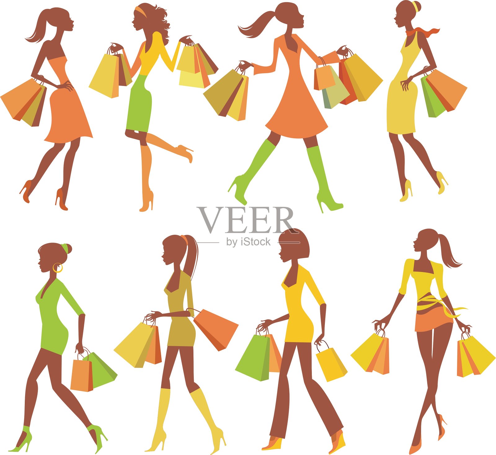 购物女孩轮廓插画图片素材