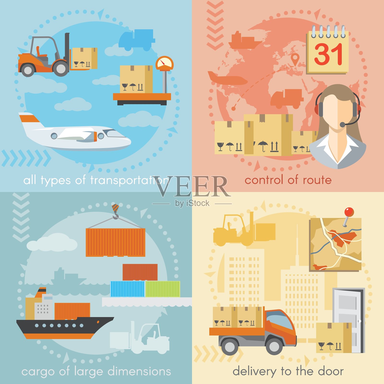 一套物流配送配送概念插画图片素材