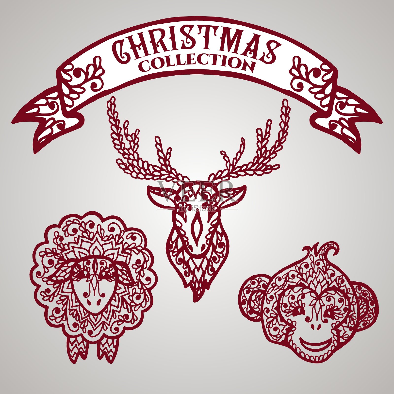 圣诞系列与曼荼罗装饰图标插画图片素材