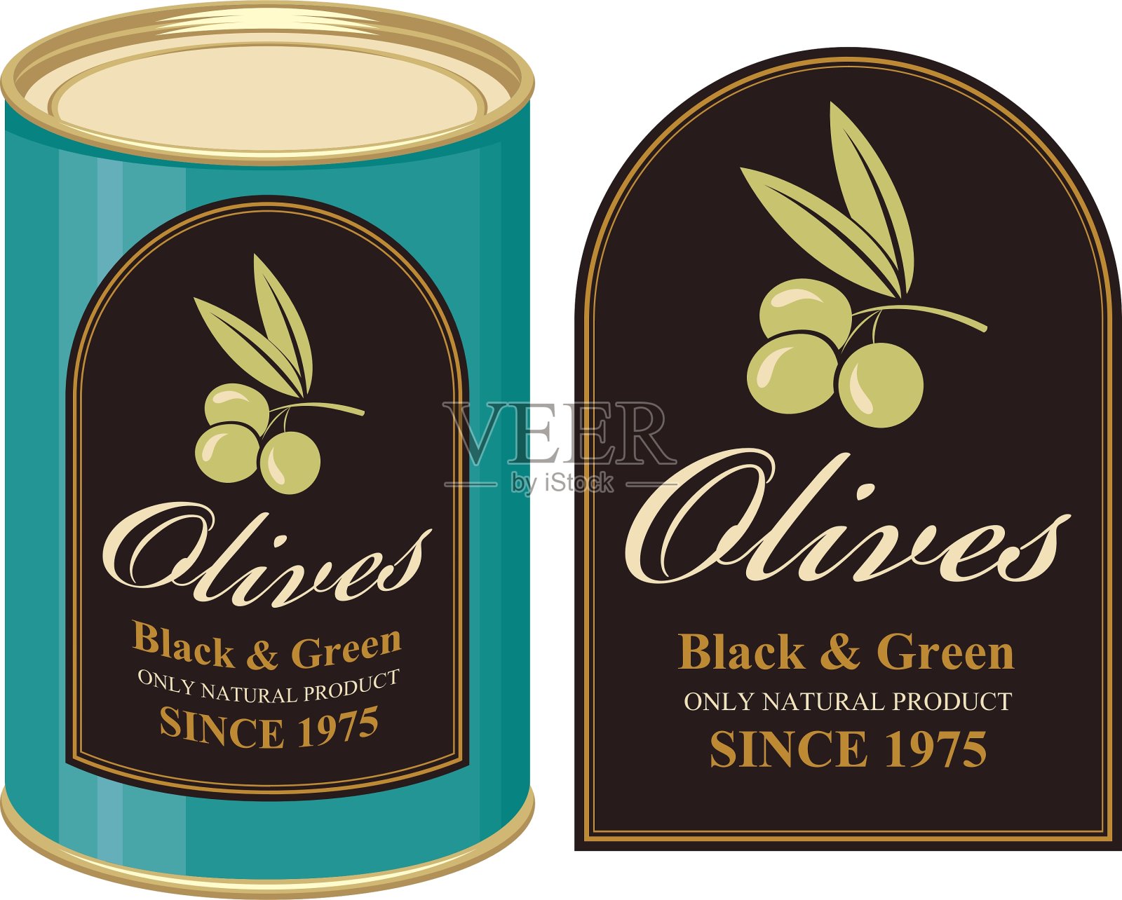 黑色和绿色的锡橄榄插画图片素材