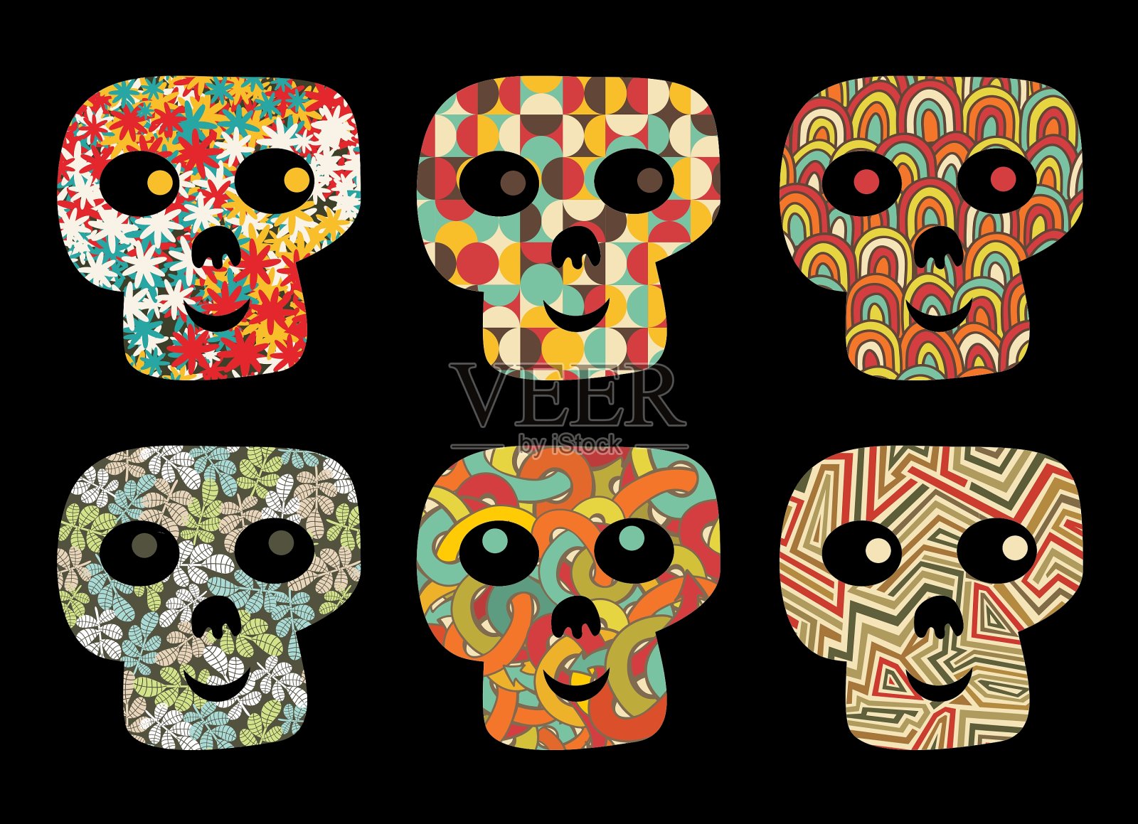 可爱和有趣的头骨插画图片素材