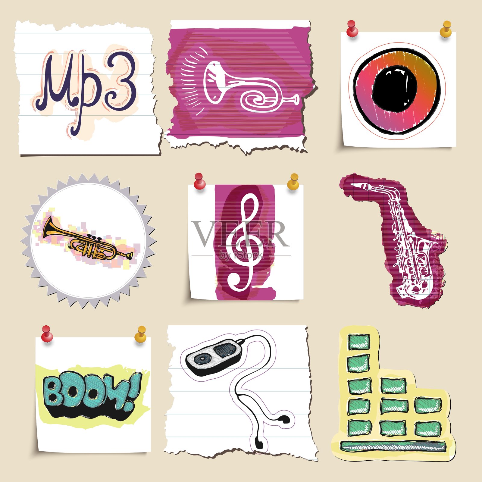 手绘音乐标志集孤立图标素材