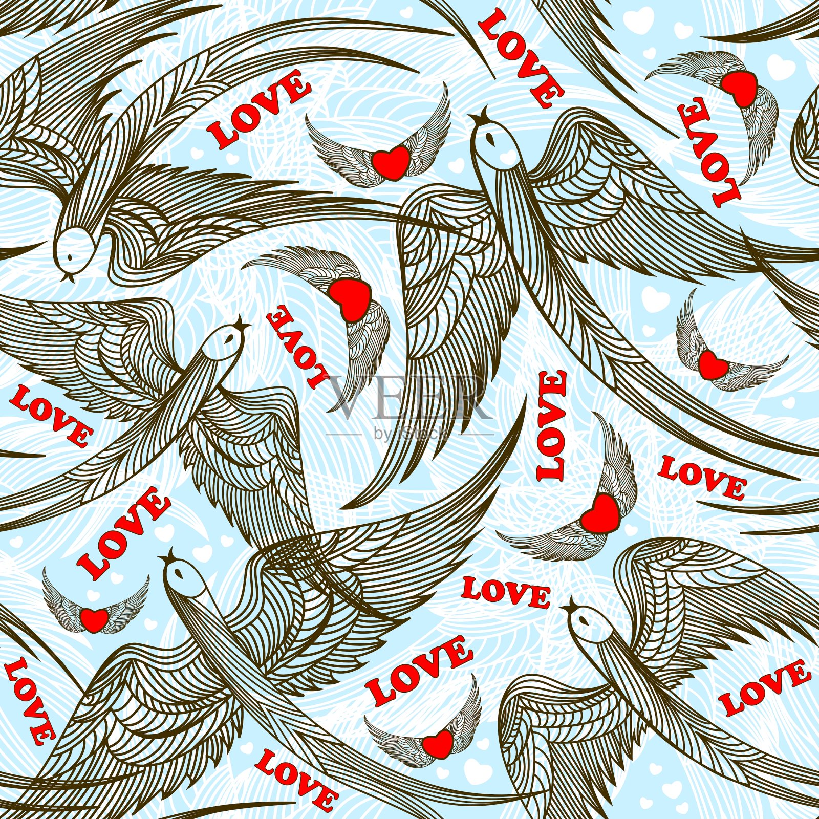 带有燕子的复古图案插画图片素材