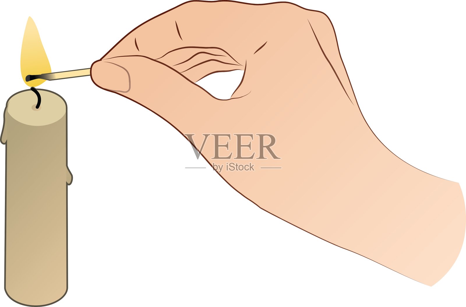 手拿蜡烛和火柴棒插画图片素材