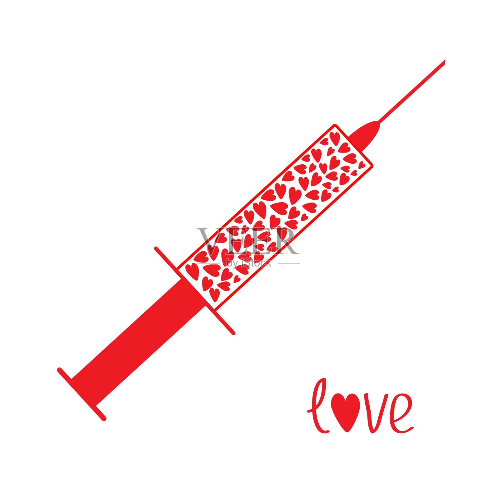 医用注射器里面有红心爱情卡片设计元素图片