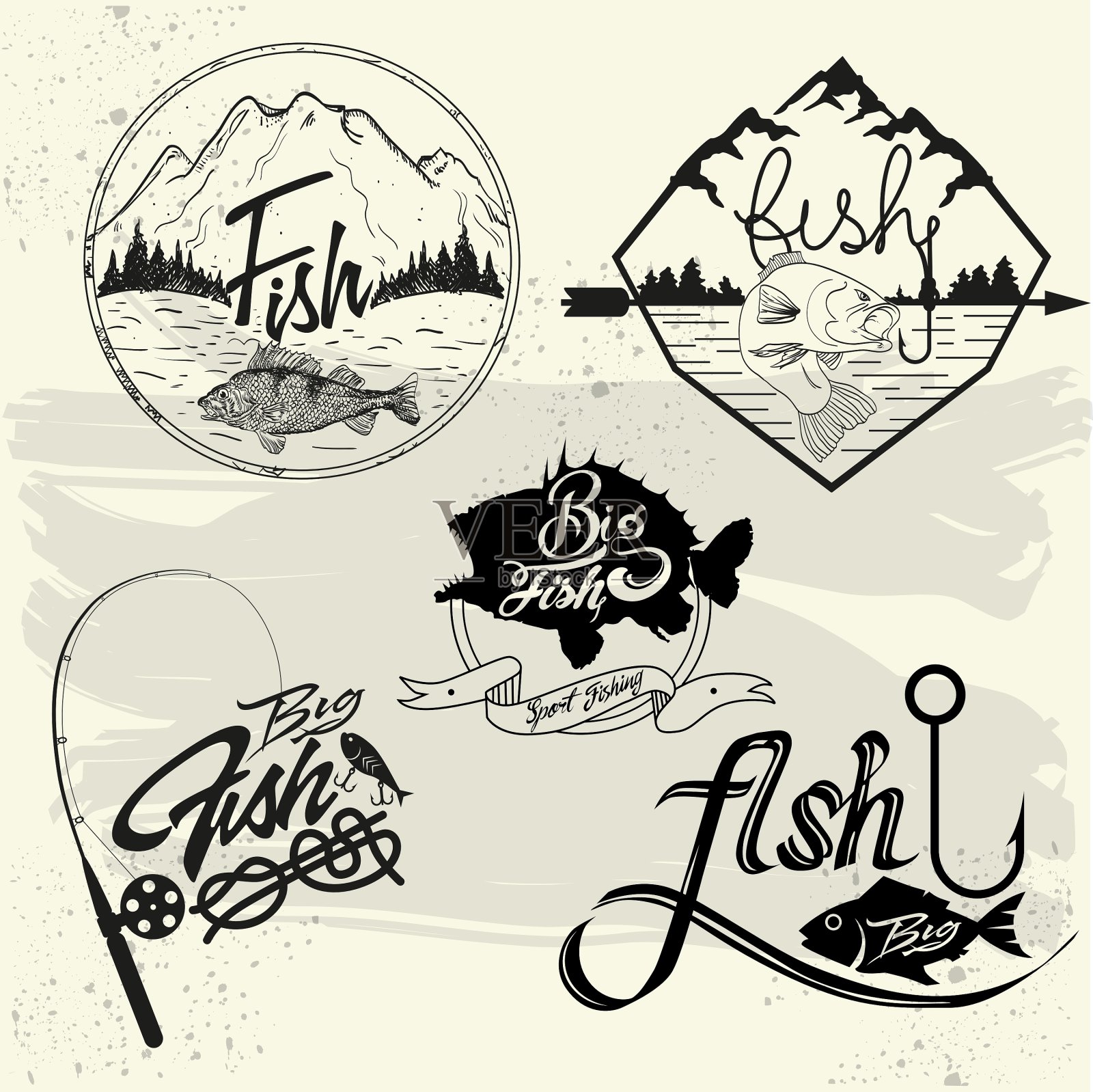 集钓鱼俱乐部标签设计元素图标素材