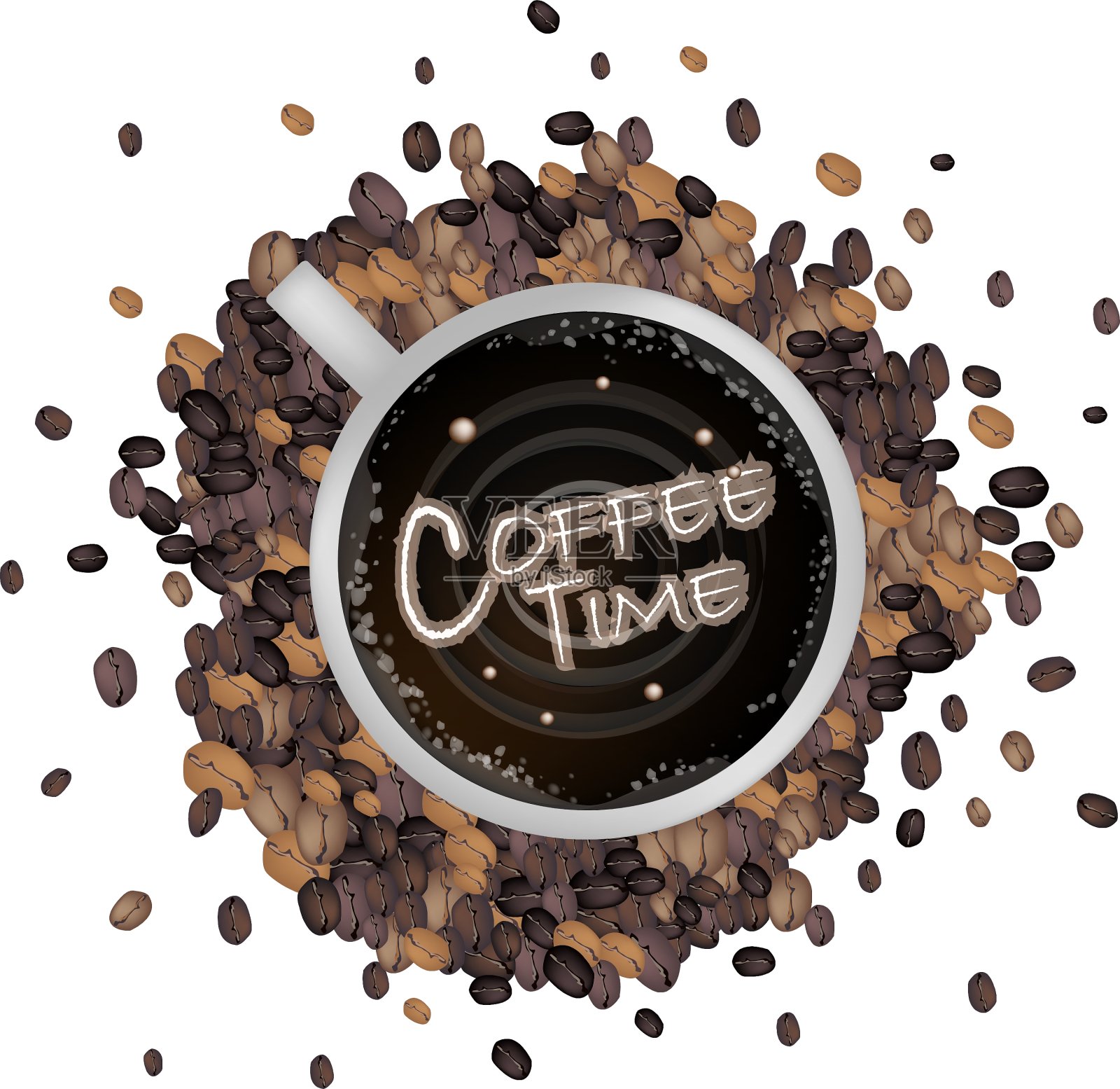 一杯热咖啡配一杯咖啡时间字插画图片素材