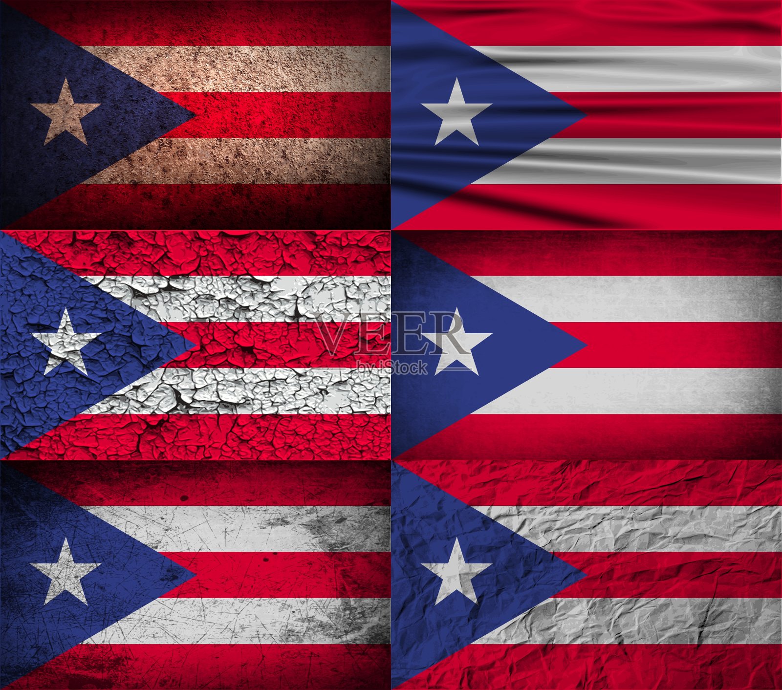 带有古老纹理的波多黎各国旗插画图片素材