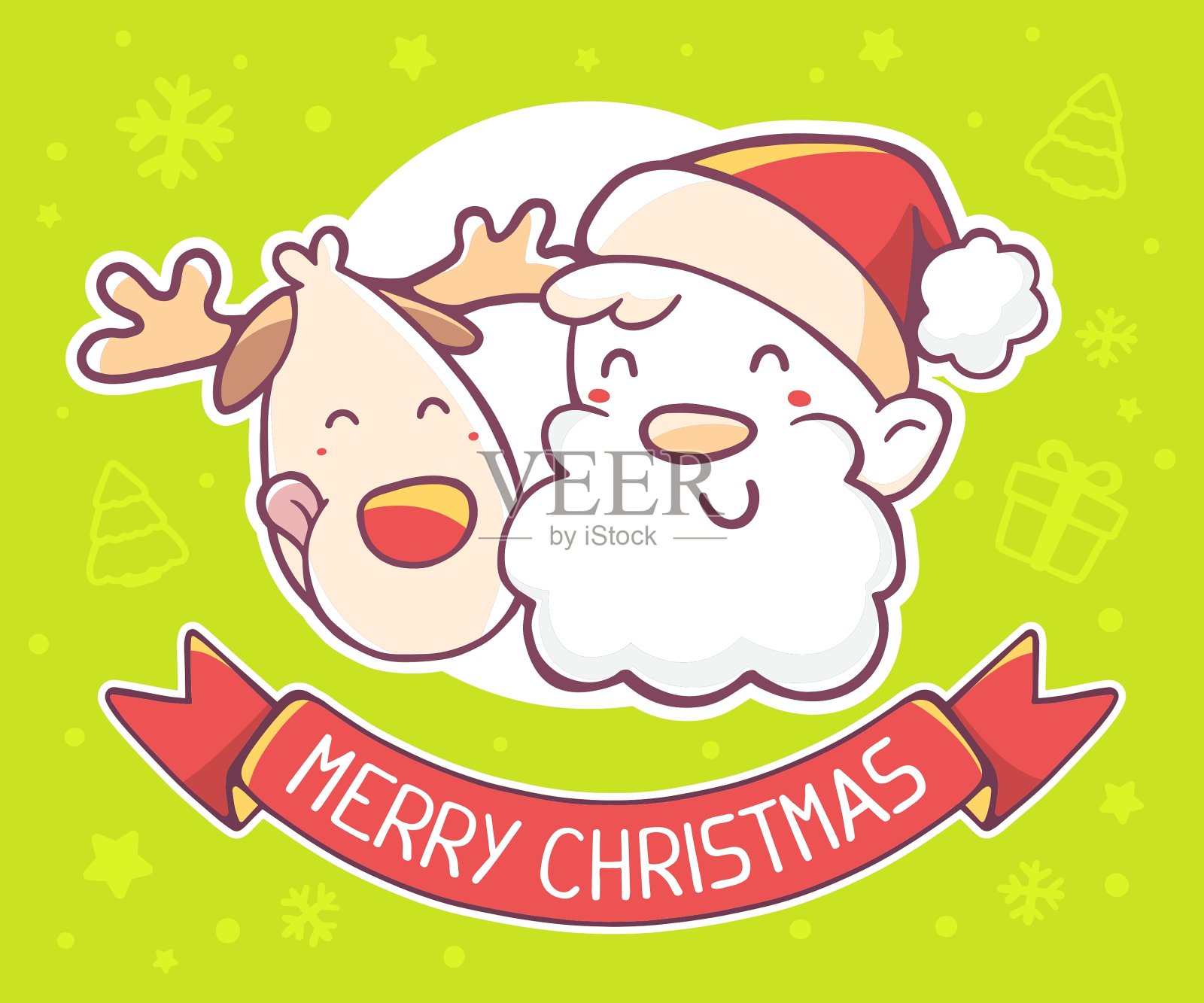 圣诞老人和驯鹿的脸插画图片素材