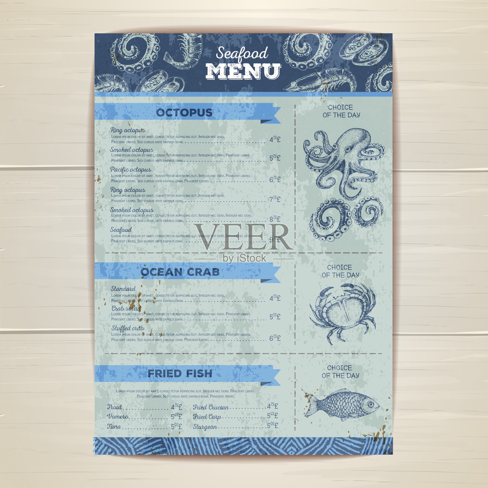 复古海鲜菜单设计设计模板素材