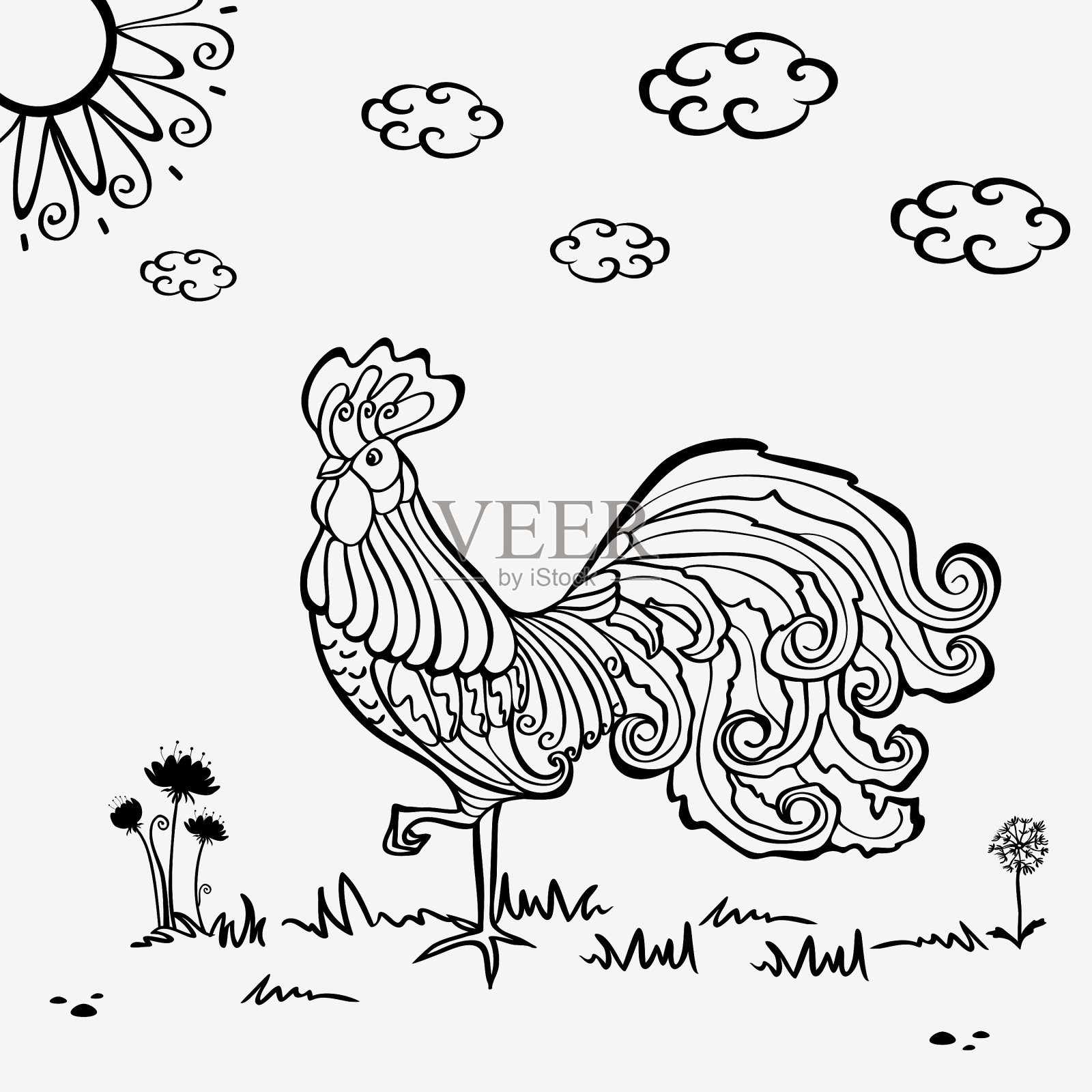小公鸡轮廓插画图片素材