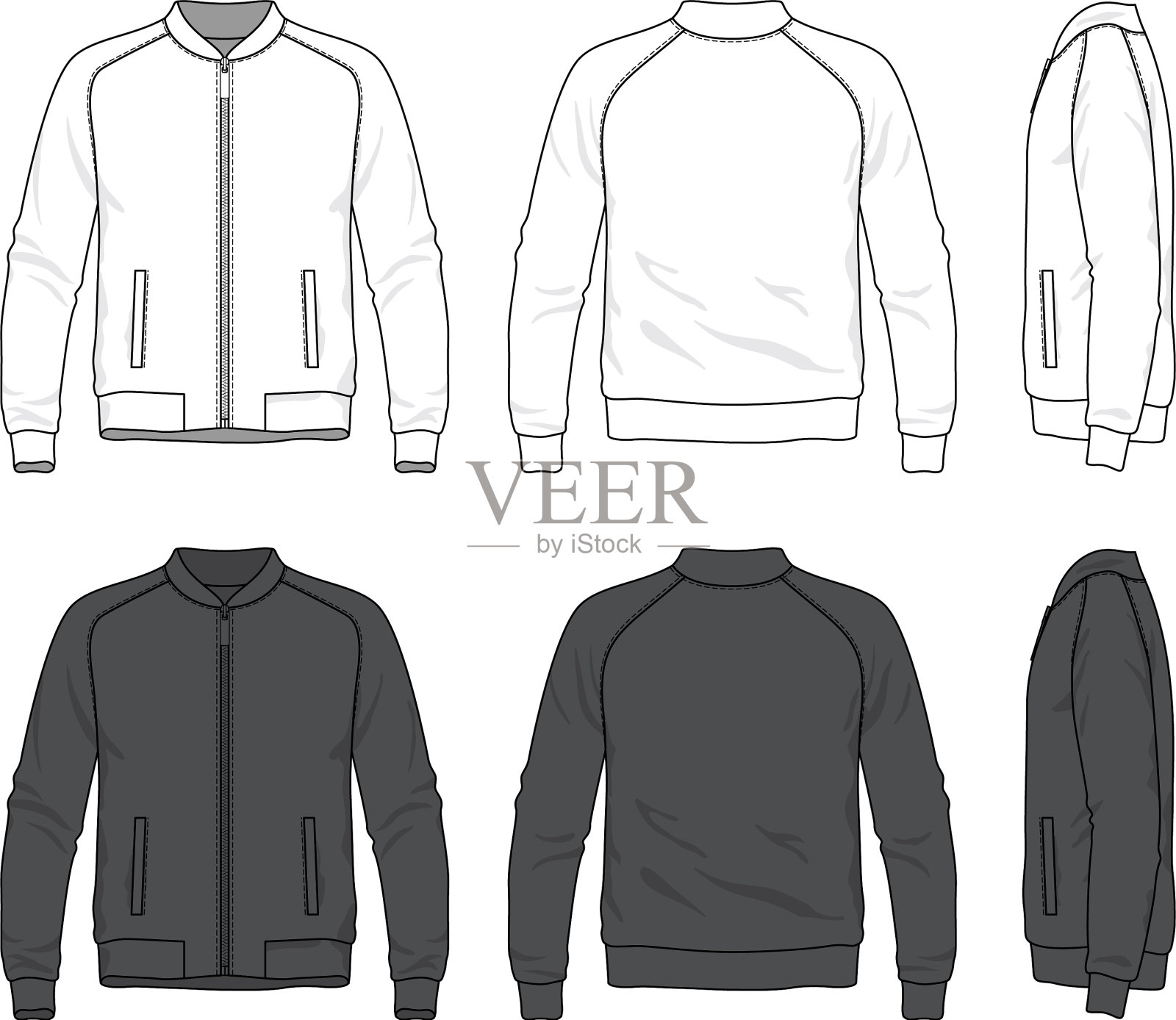 空白飞行员夹克拉链插画图片素材