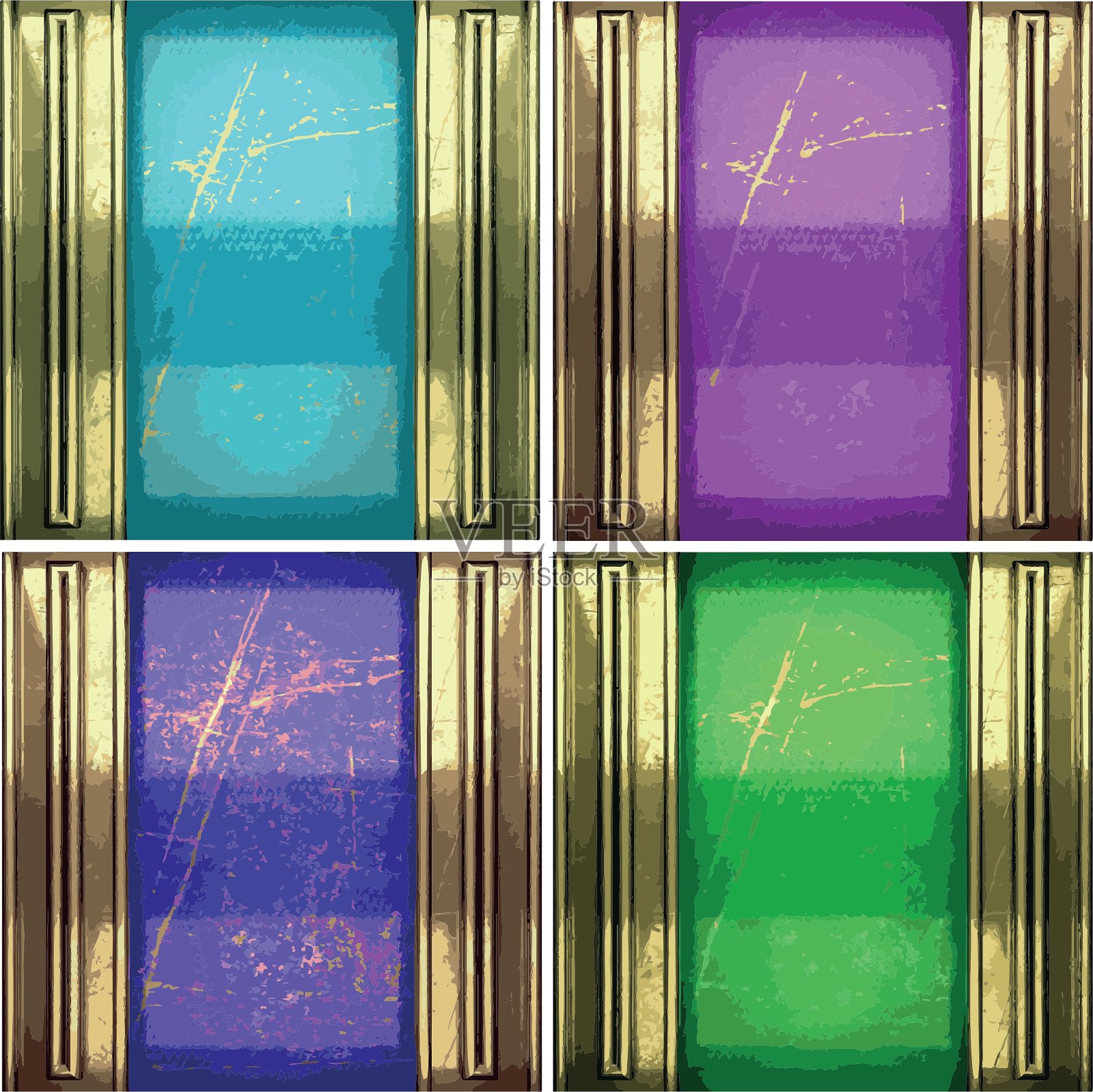 彩色绘制金色背景集插画图片素材