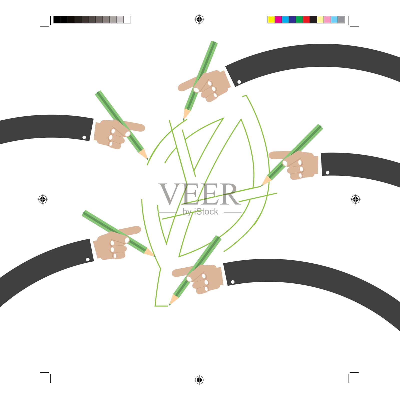 多手画树叶绿色概念Il插画图片素材