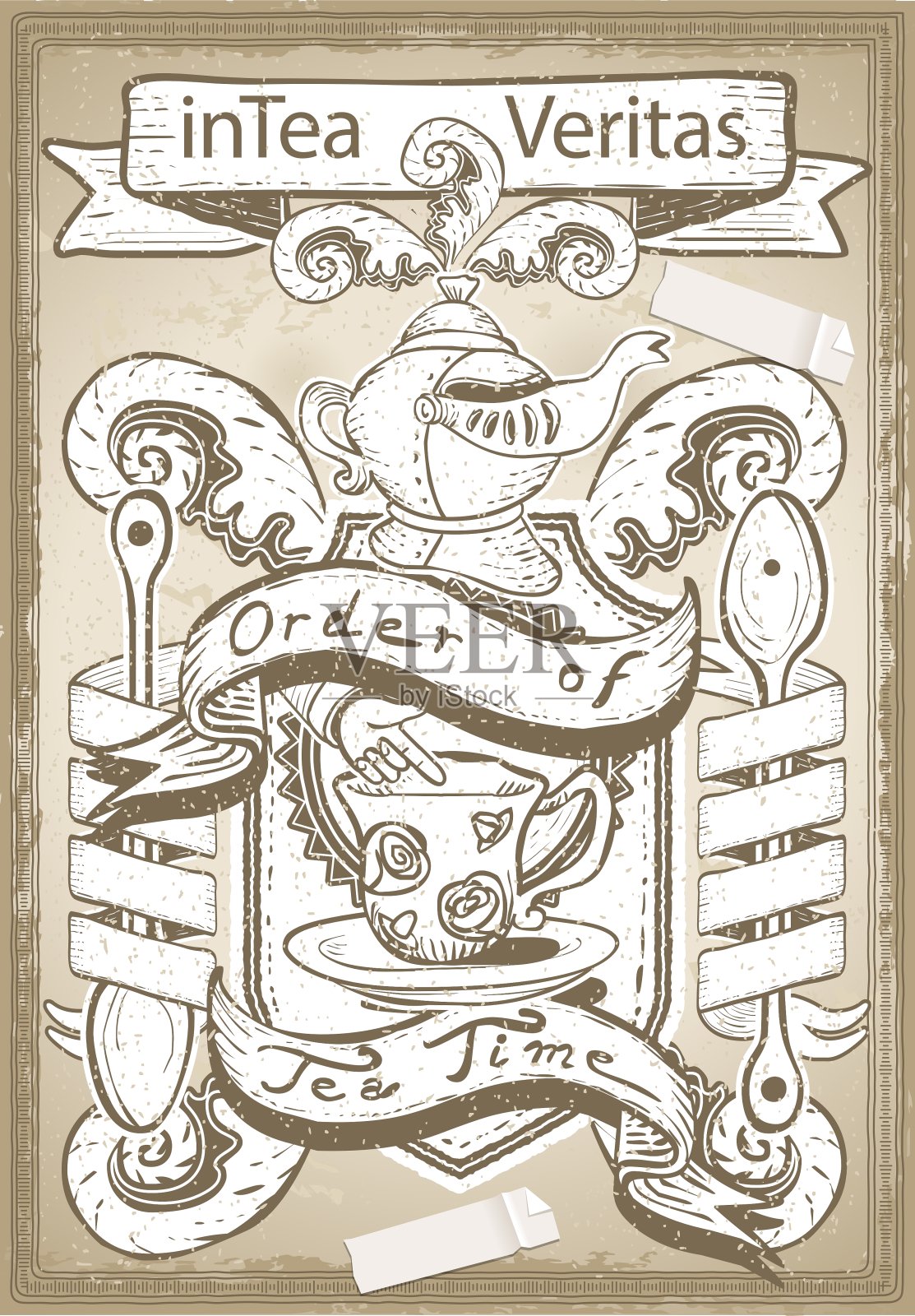 酒吧或餐厅的古董纹章插画图片素材