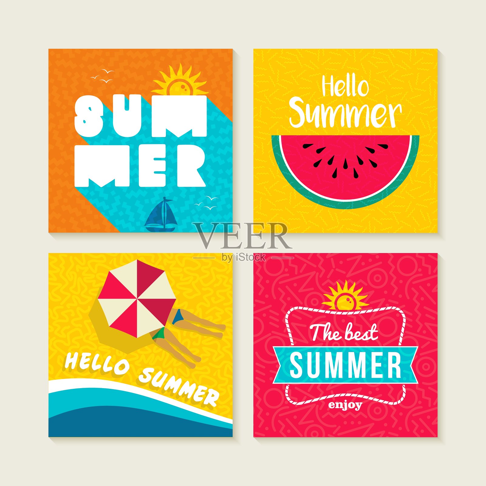 你好,夏天的设计插画图片素材