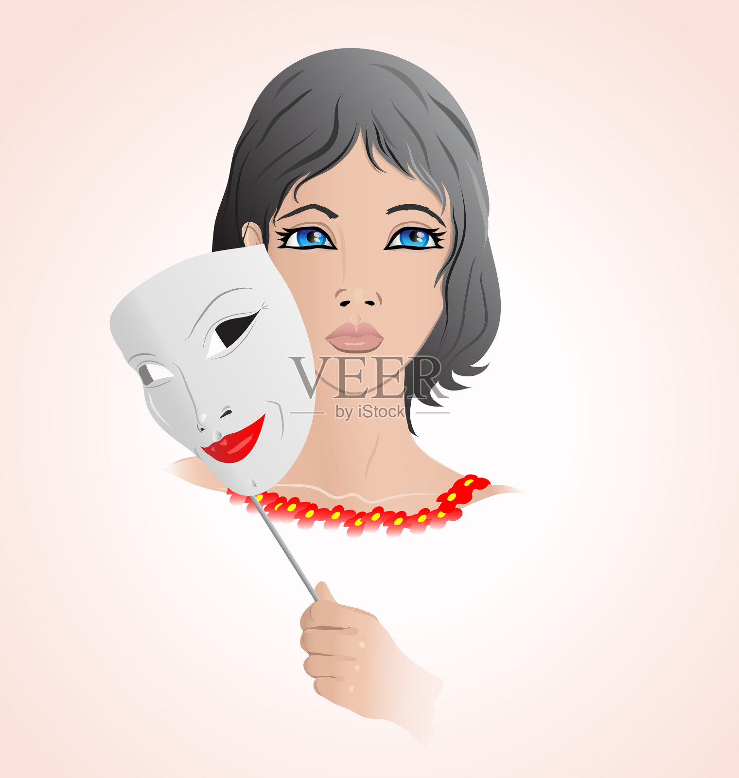 拿着面具的女孩插画图片素材