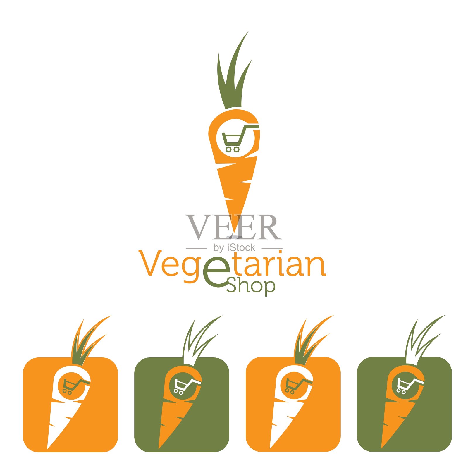 素食店与胡萝卜和购物车插画图片素材