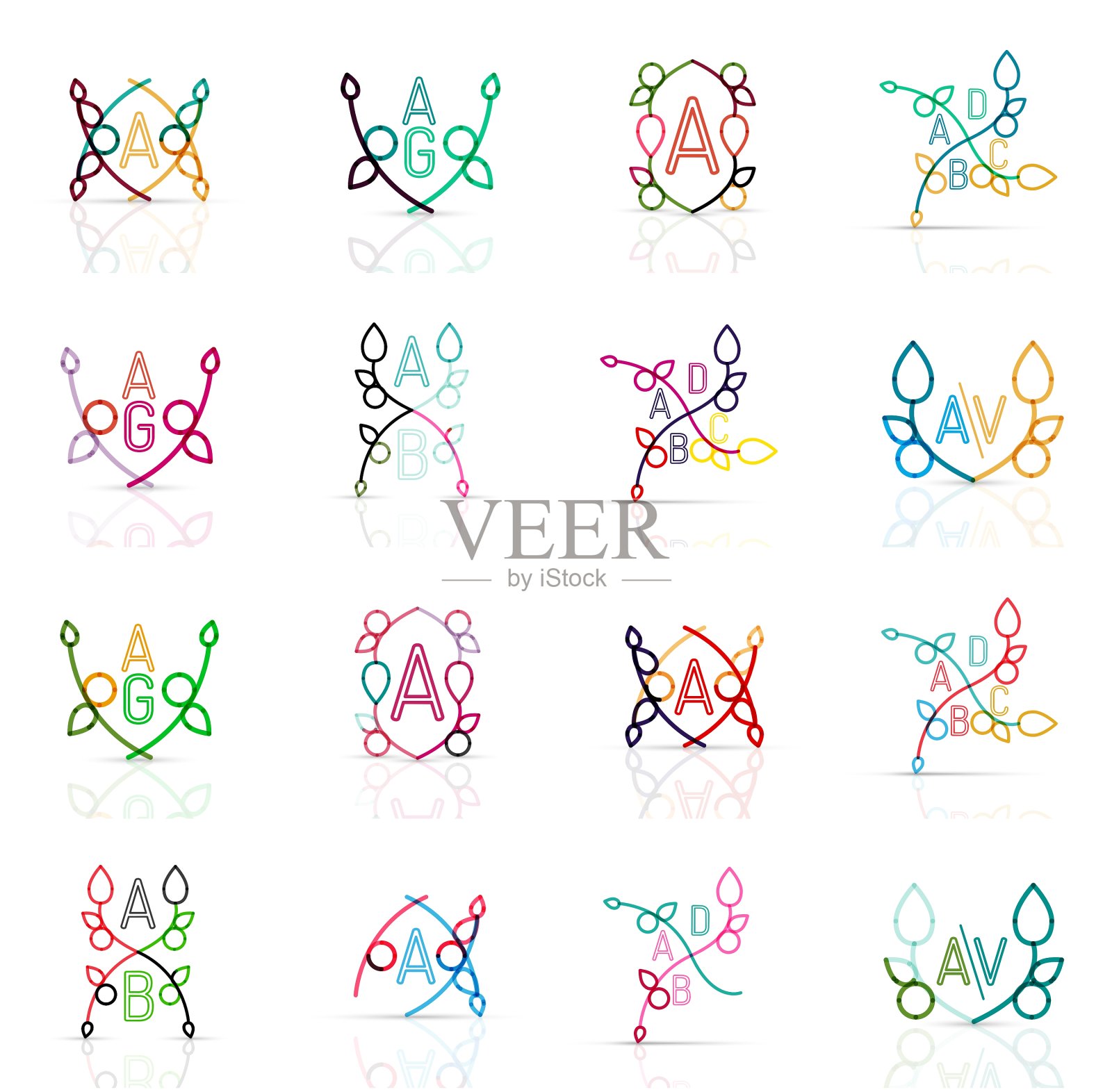 一组线性抽象logo漩涡圆设计元素图片