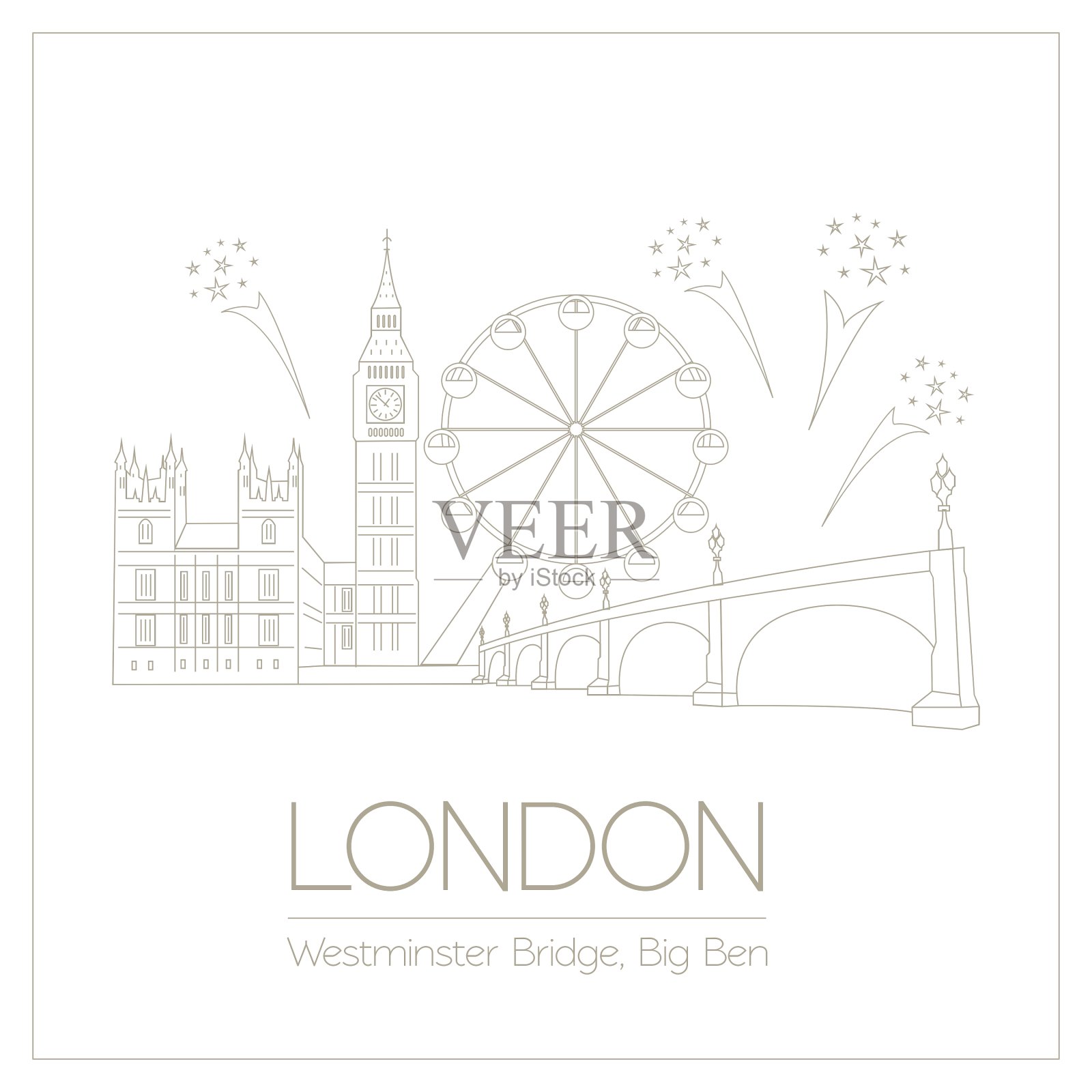 世界地标伦敦，英国，威斯敏斯特插画图片素材