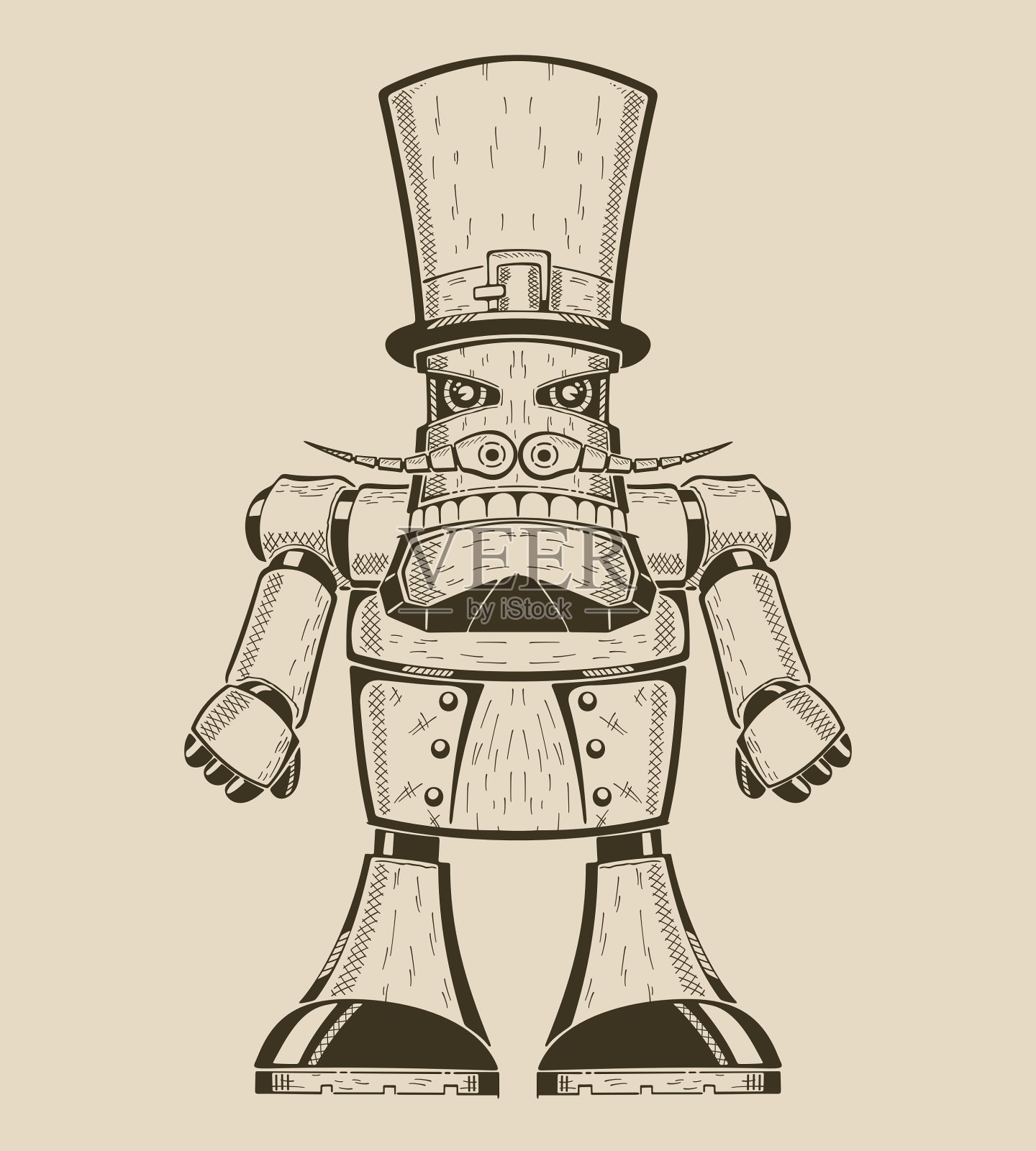 卡通有趣的金属机器人的形象与胡子插画图片素材