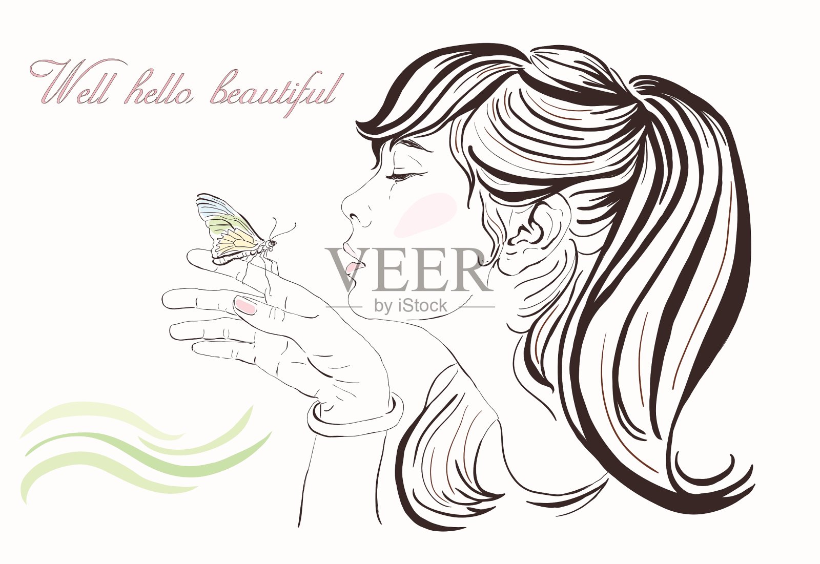 美丽的女孩与蝴蝶插画图片素材