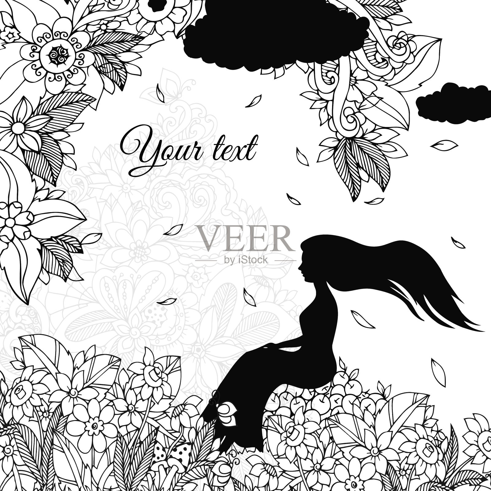 Zen Tangle女孩坐在上面插画图片素材