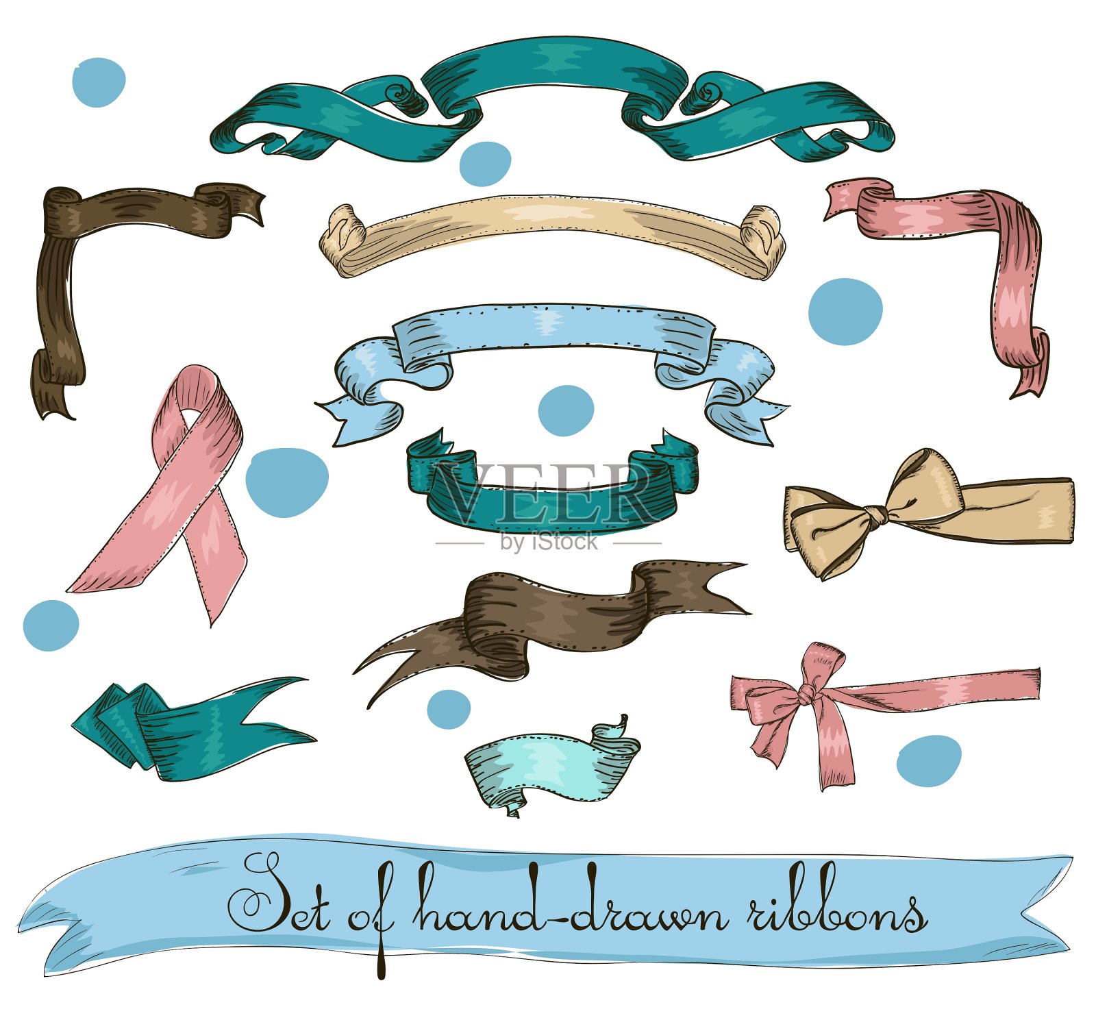 复古丝带套装插画图片素材