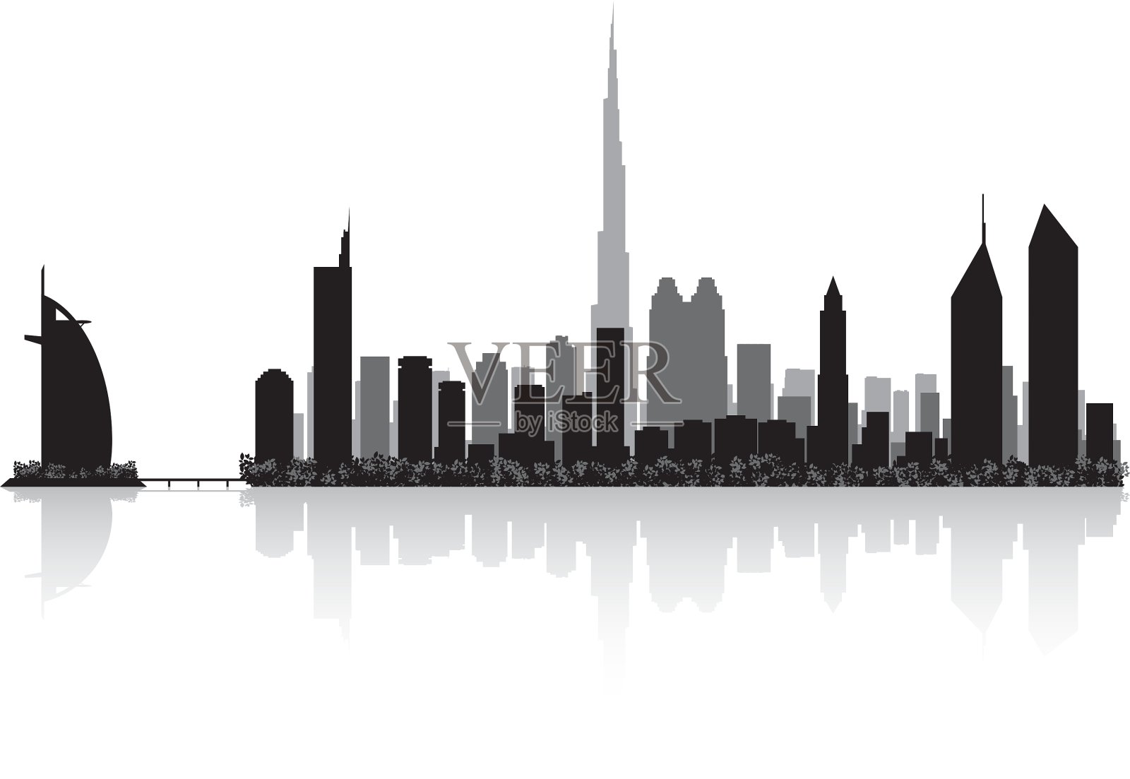 迪拜城市轮廓线设计元素图片