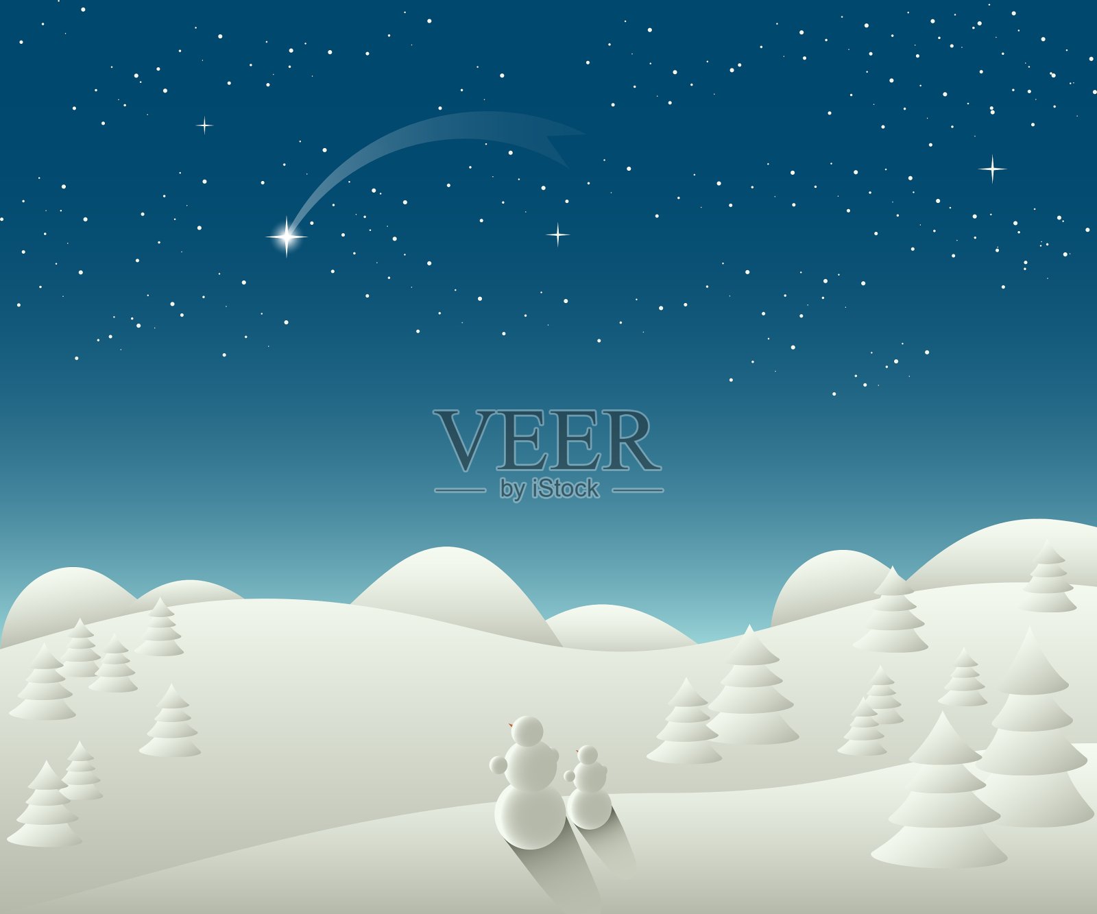 冬天的圣诞景观与陨星插画图片素材