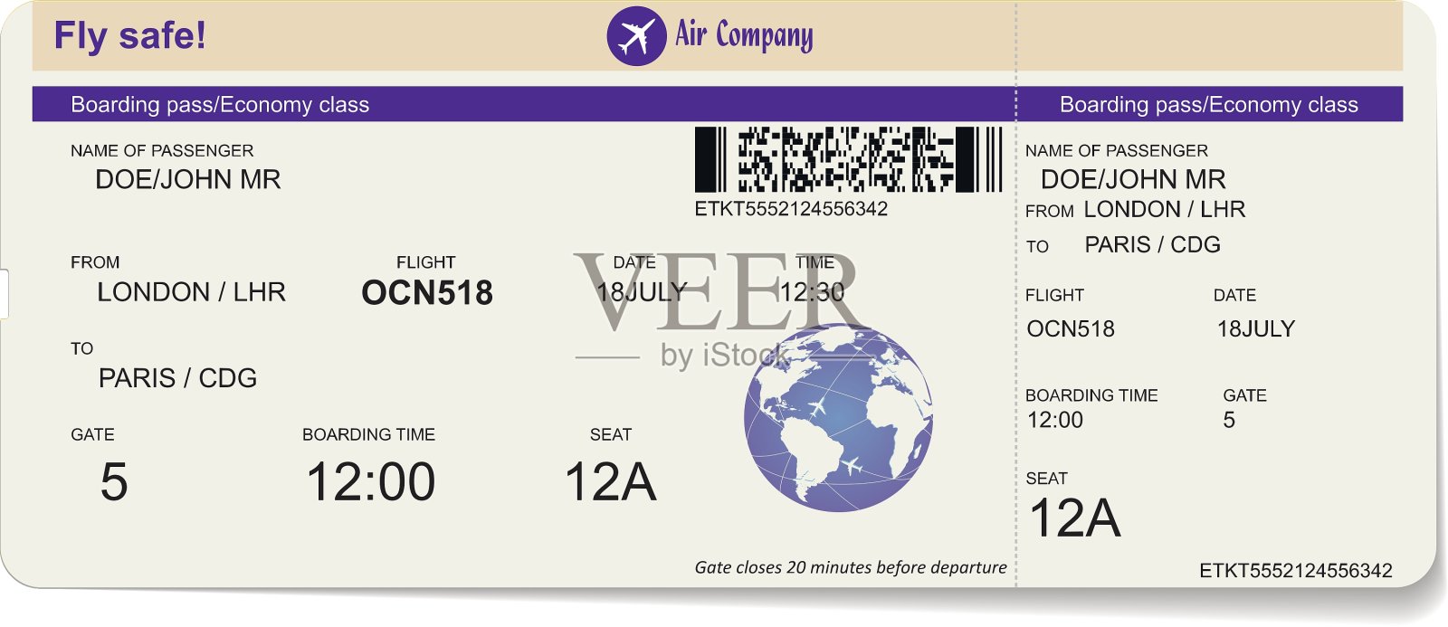 登机牌或机票的样式设计模板素材