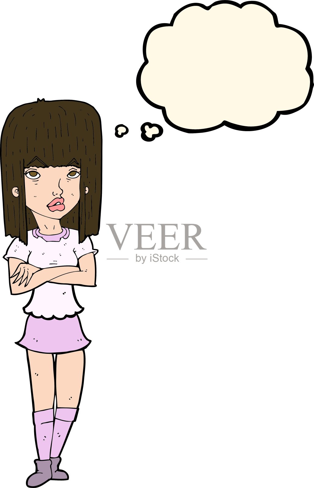 卡通女孩抱着抱着的思想泡泡设计元素图片