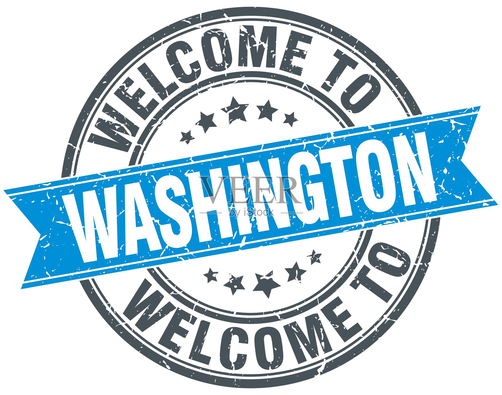 欢迎来到华盛顿蓝色圆形复古邮票插画图片素材