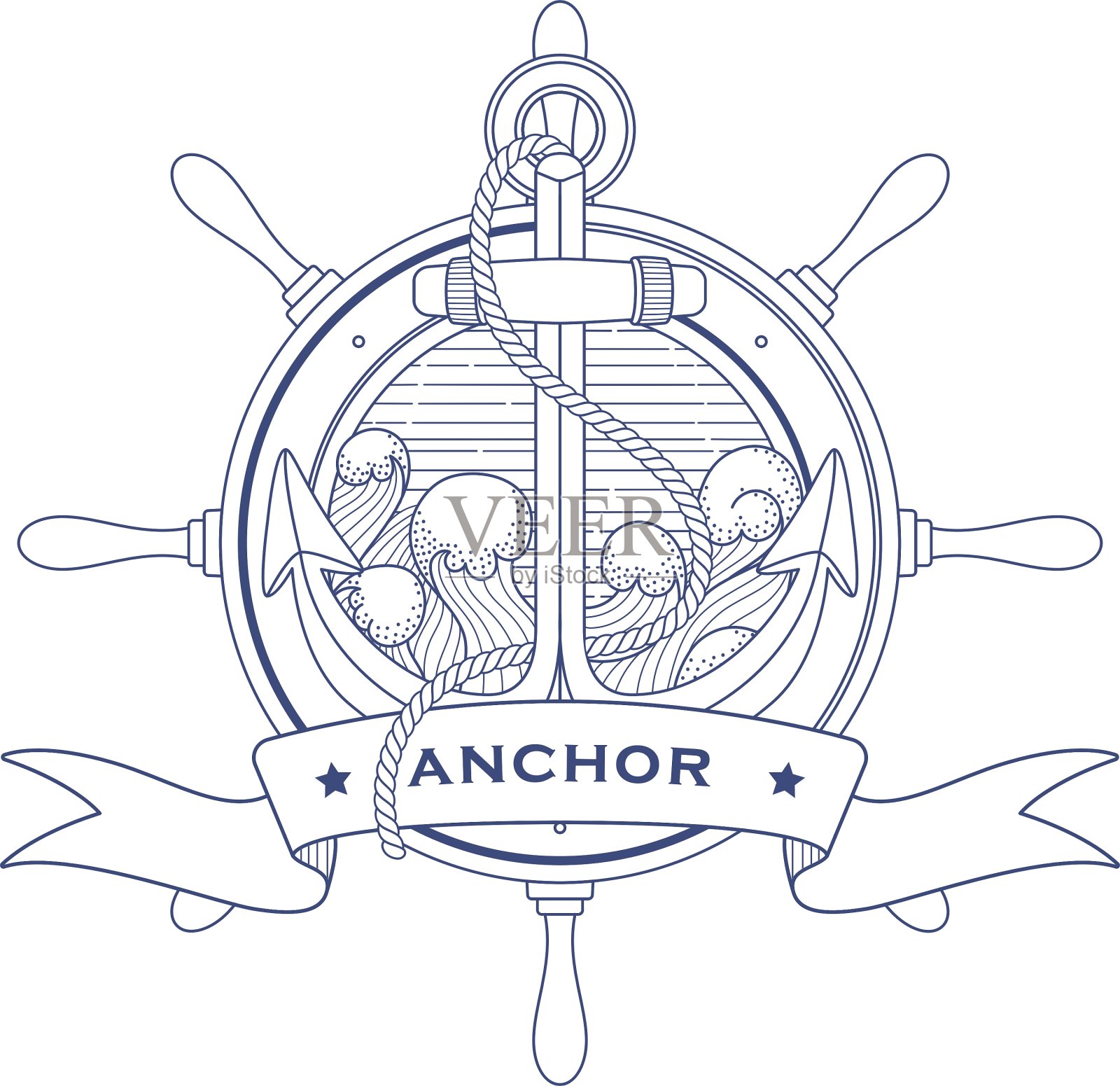 带有灯塔和锚的航海标志设计元素图片