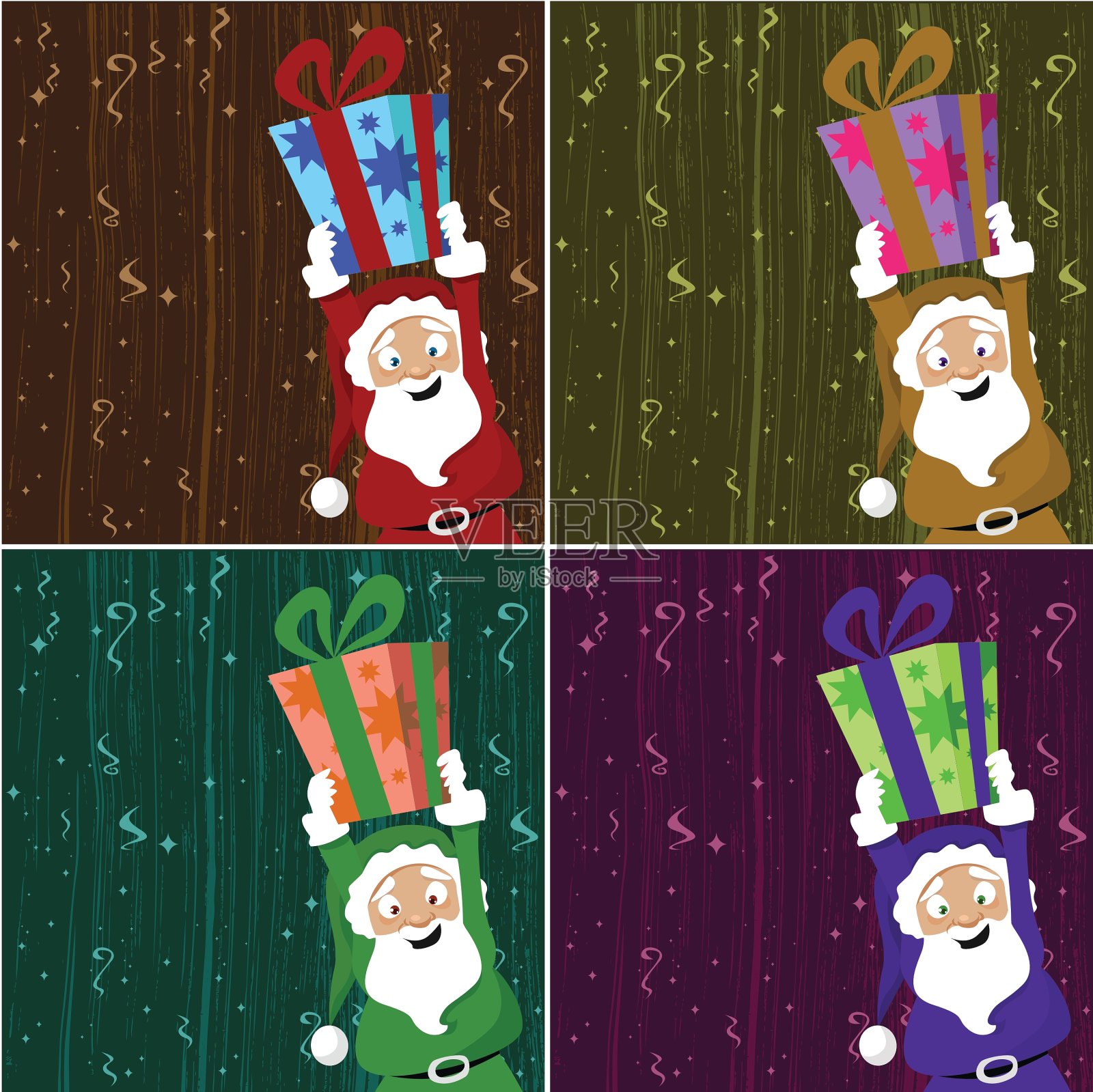 圣诞老人拿着礼盒插画图片素材