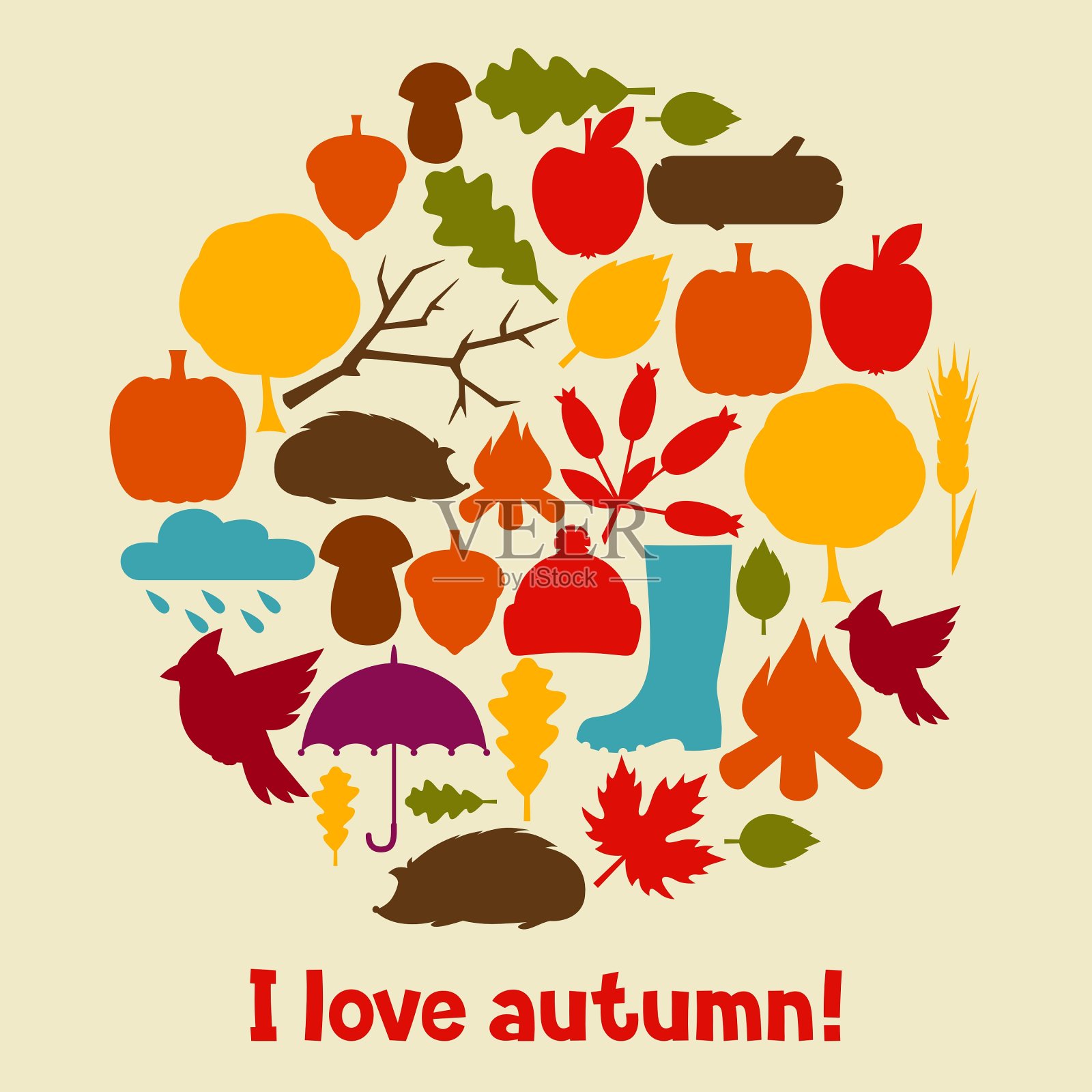 背景设计与秋天的图标和对象插画图片素材