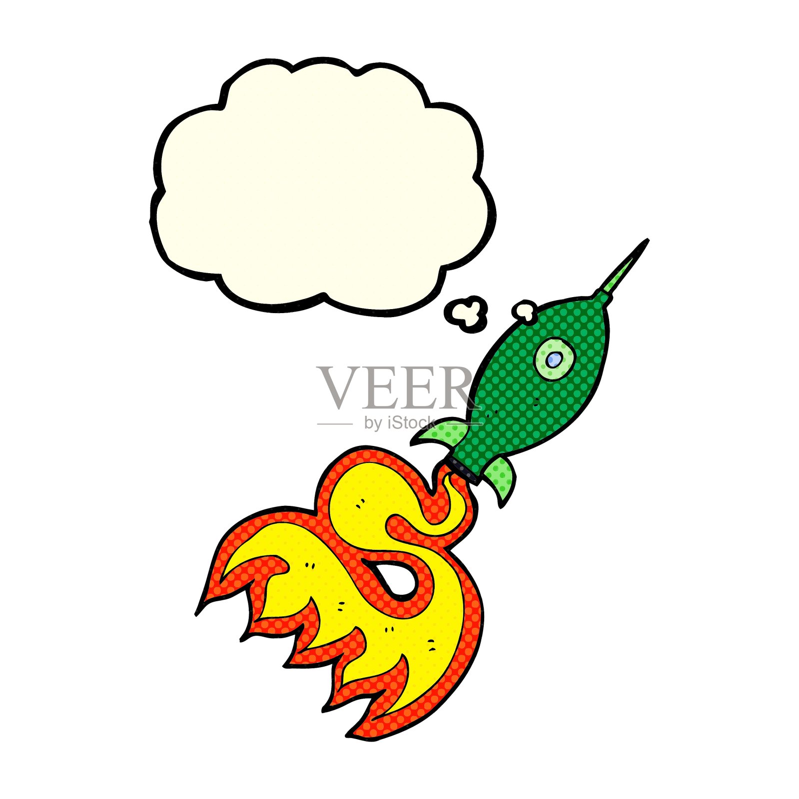 带有思想泡泡的卡通太空火箭设计元素图片