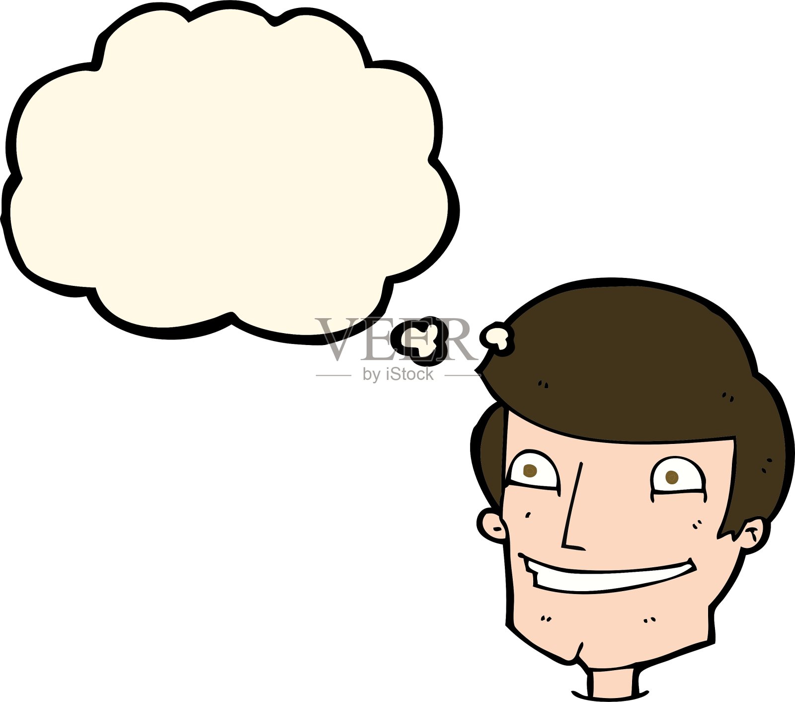 卡通笑嘻嘻的男人带着思想泡泡插画图片素材