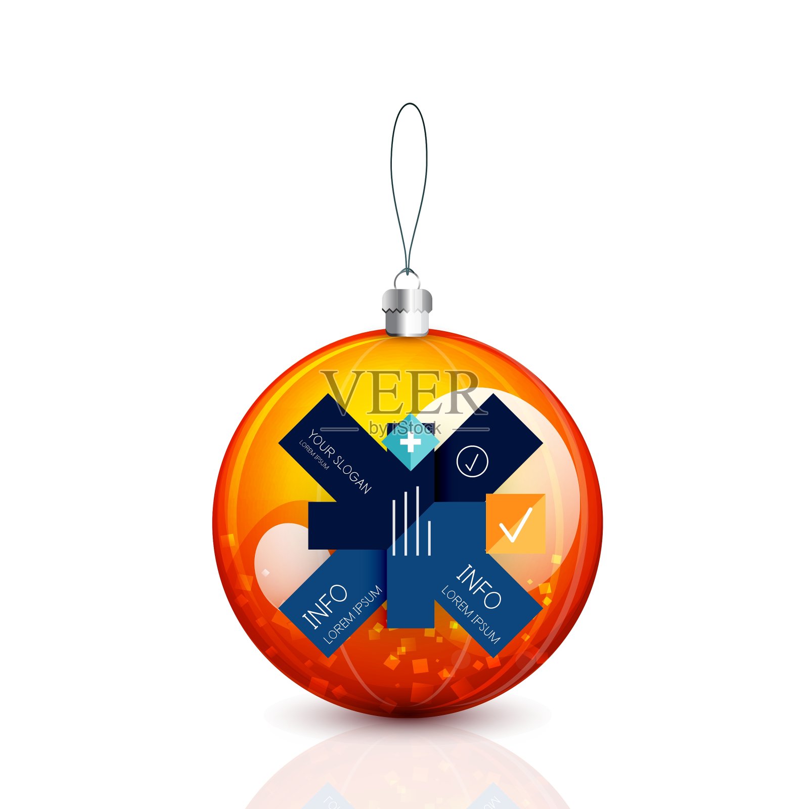 圣诞球上有白色的反光和设计元素图片