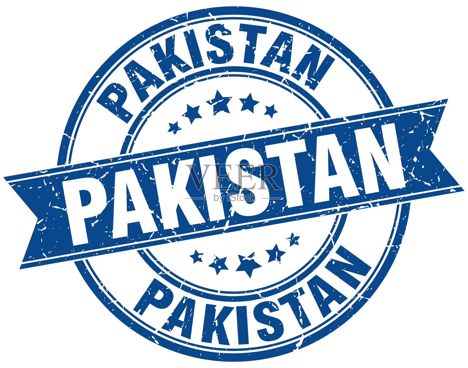 巴基斯坦蓝色圆形垃圾复古缎带邮票插画图片素材