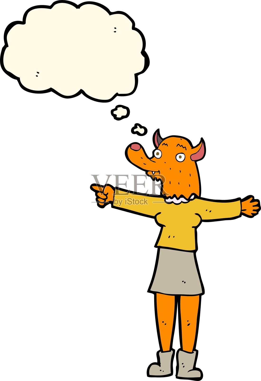 卡通指向狐狸精与思想泡泡设计元素图片